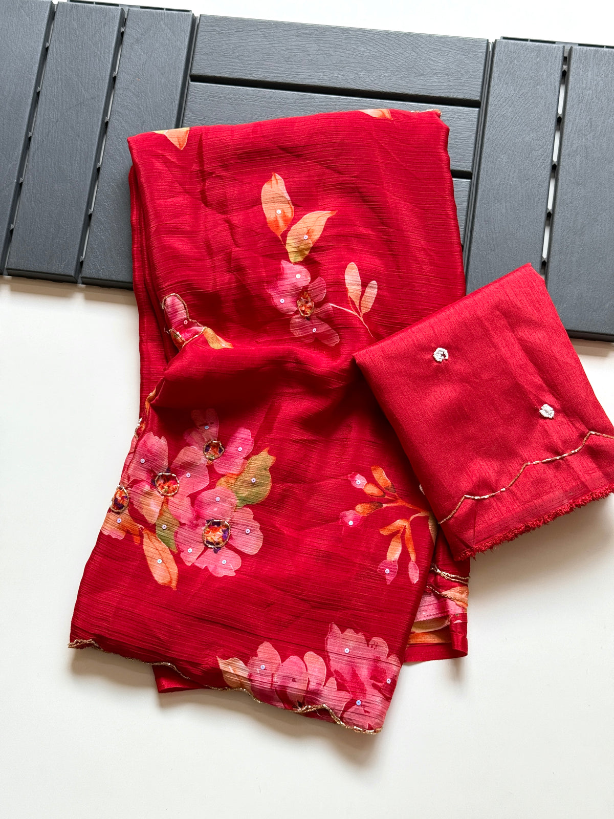 Glamorous Party Wear Soft Chinnon Silk Print n Handwork Designer Saree For Occasion