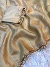 Load image into Gallery viewer, Adorable Festive Wear Beige Colour Tissue Organza Silk Cut Dana Lace With Pearls Fancy Designer Saree
