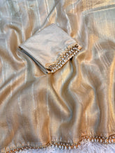 Load image into Gallery viewer, Adorable Festive Wear Beige Colour Tissue Organza Silk Cut Dana Lace With Pearls Fancy Designer Saree
