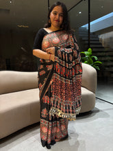 Load image into Gallery viewer, Alverina Party Wear Pure Satin Silk Ajrak Printed Rich Pallu n Mirror Work Fancy Saree With Blouse Piece
