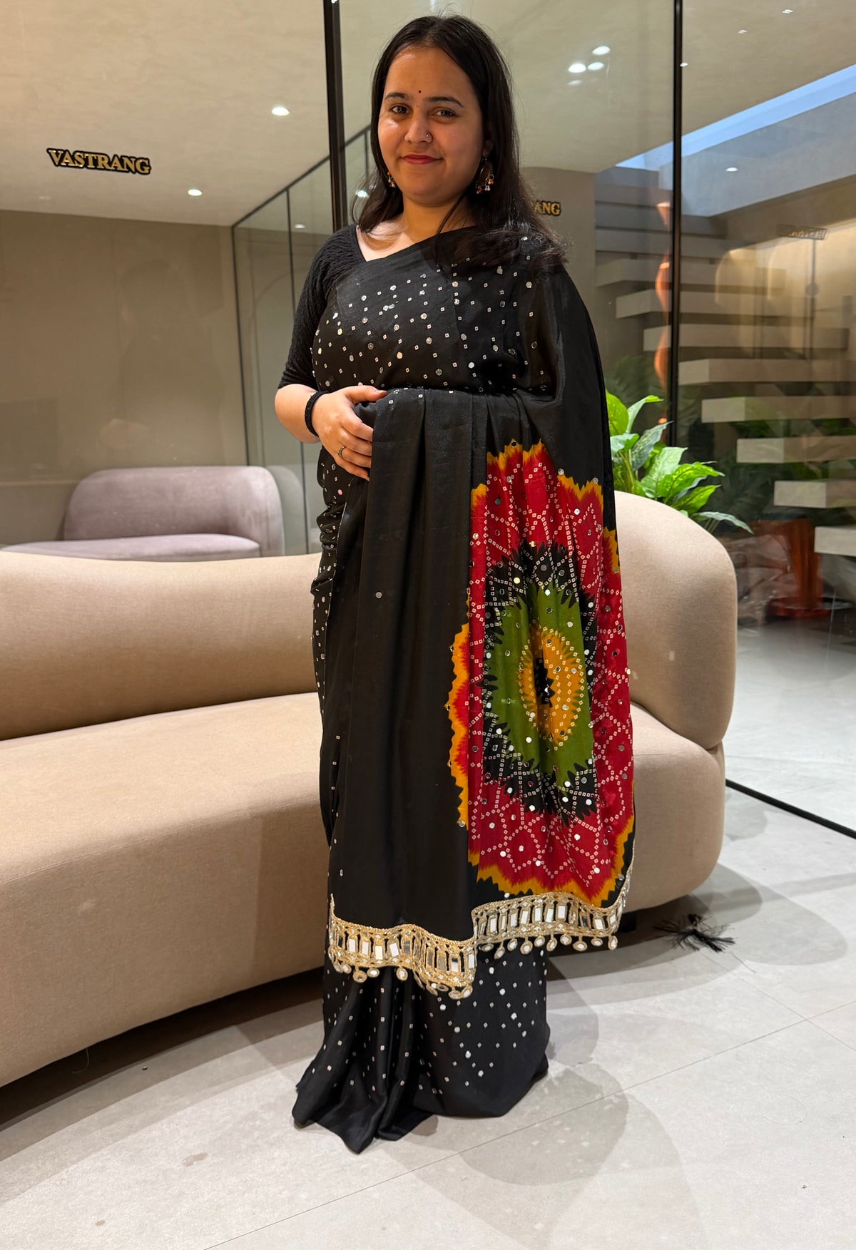 Incredible Party Wear Silk Print Design Mirror Work Designer Saree With Blouse Piece