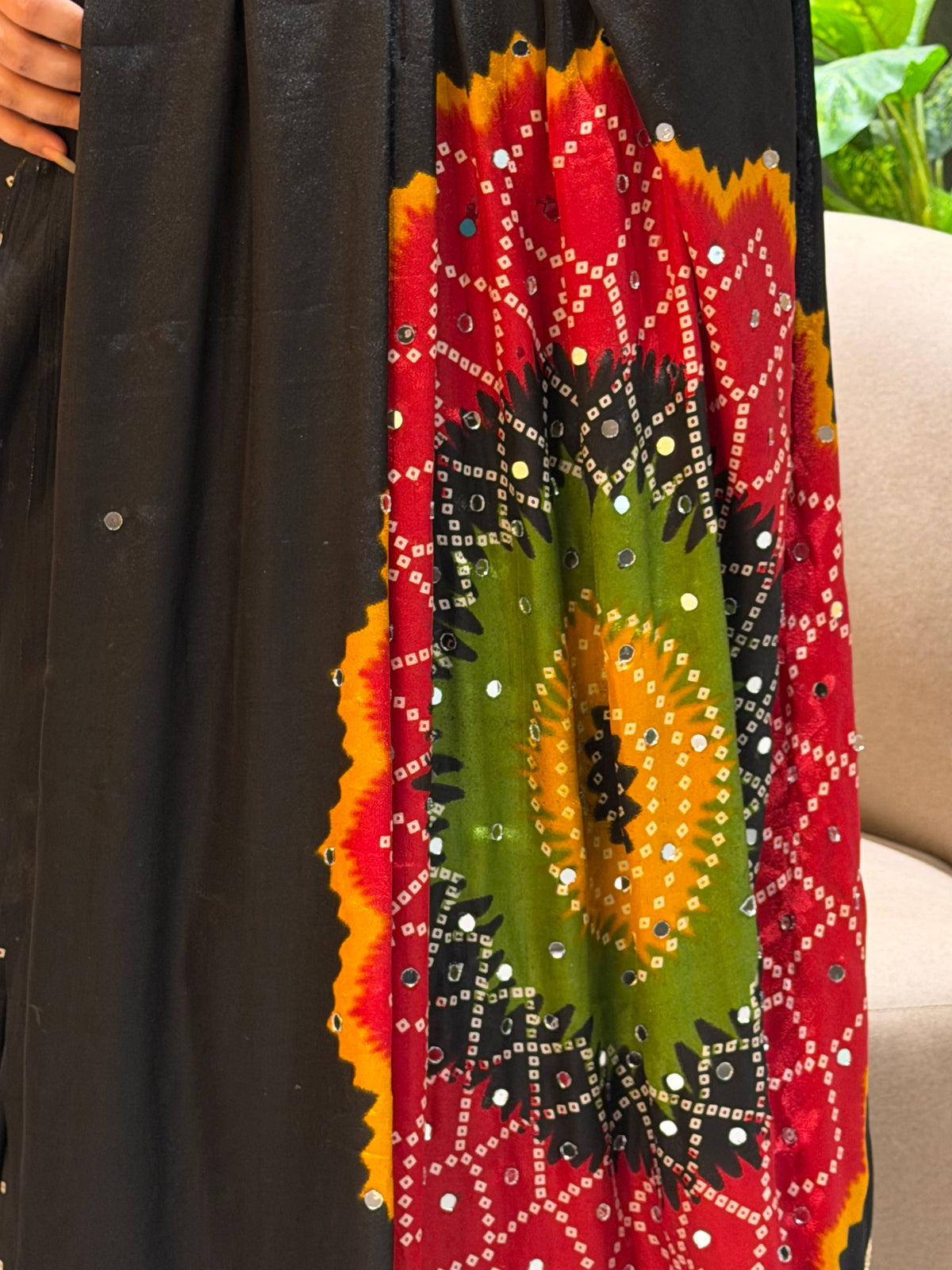 Incredible Party Wear Silk Print Design Mirror Work Designer Saree With Blouse Piece