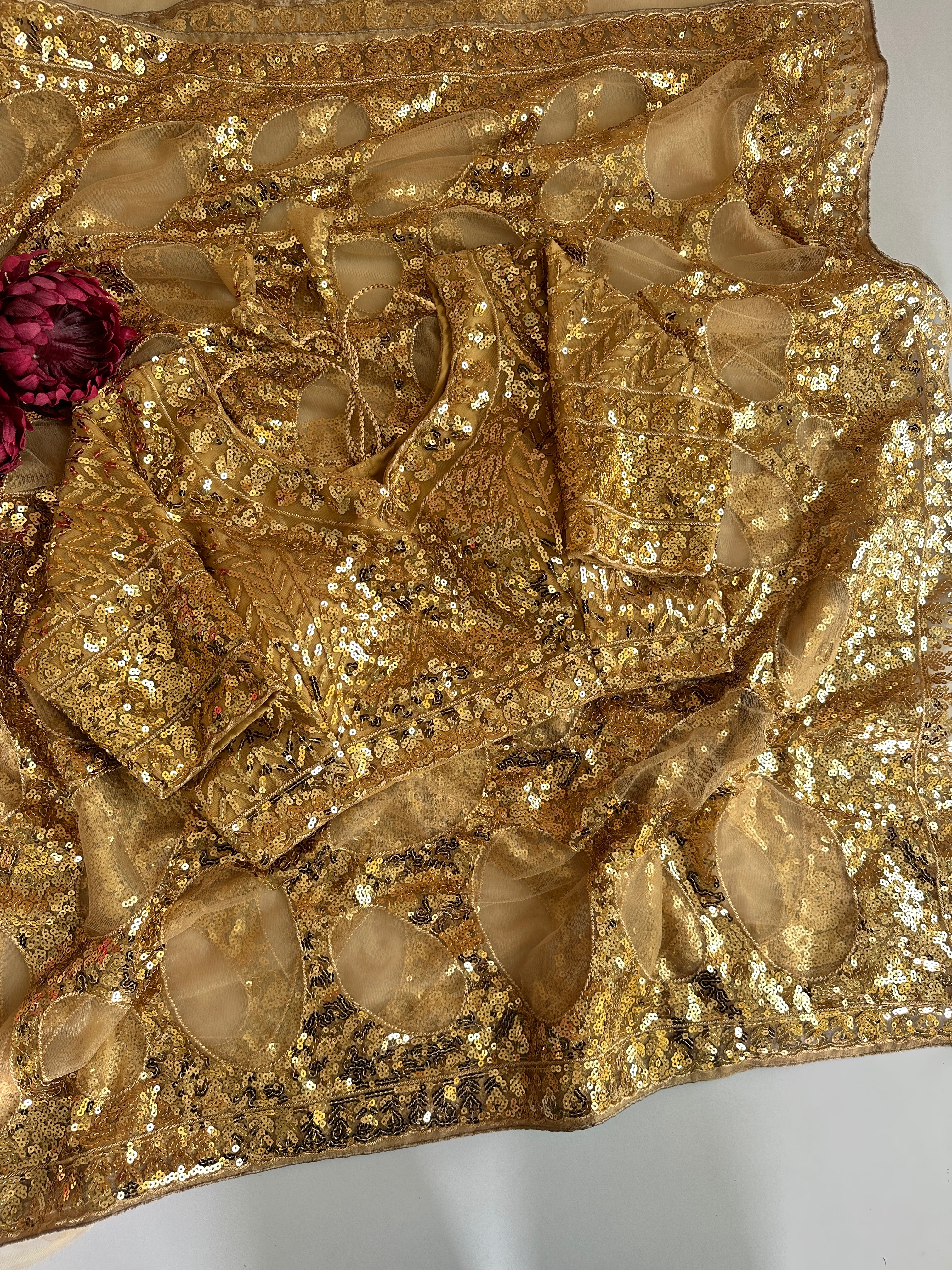 Heritage Festive Wear Net Heavy Embroidery Work Designer Saree With Unstitched Bouse Piece