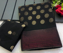 Load image into Gallery viewer, Scrupulous Function Wear Georgette Foil Print n Siroski Work Fancy Saree With Blissfull Blouse Piece
