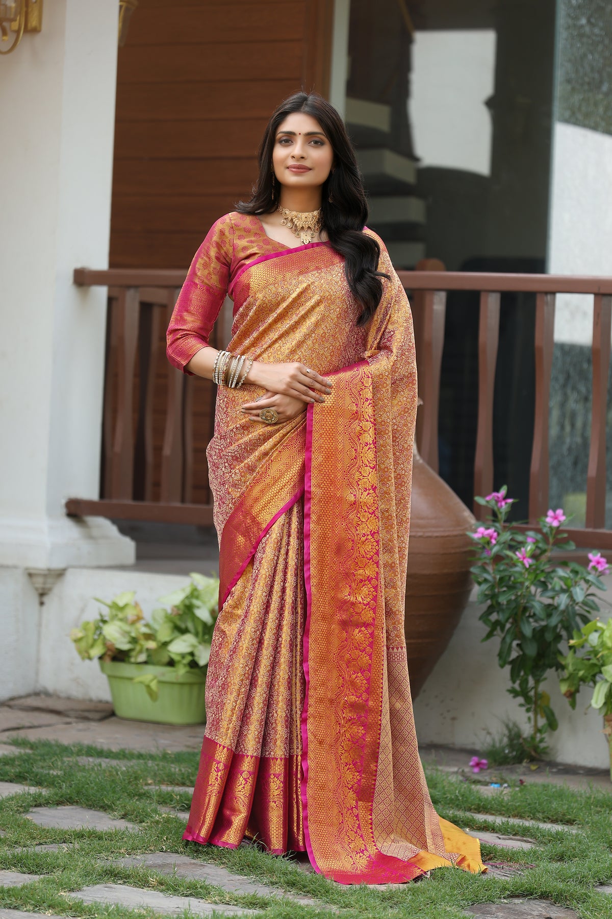 New Wedding Wear Kanjivaram Silk Pure Zari Weaving with Beautiful Meena Weaving Designer Saree