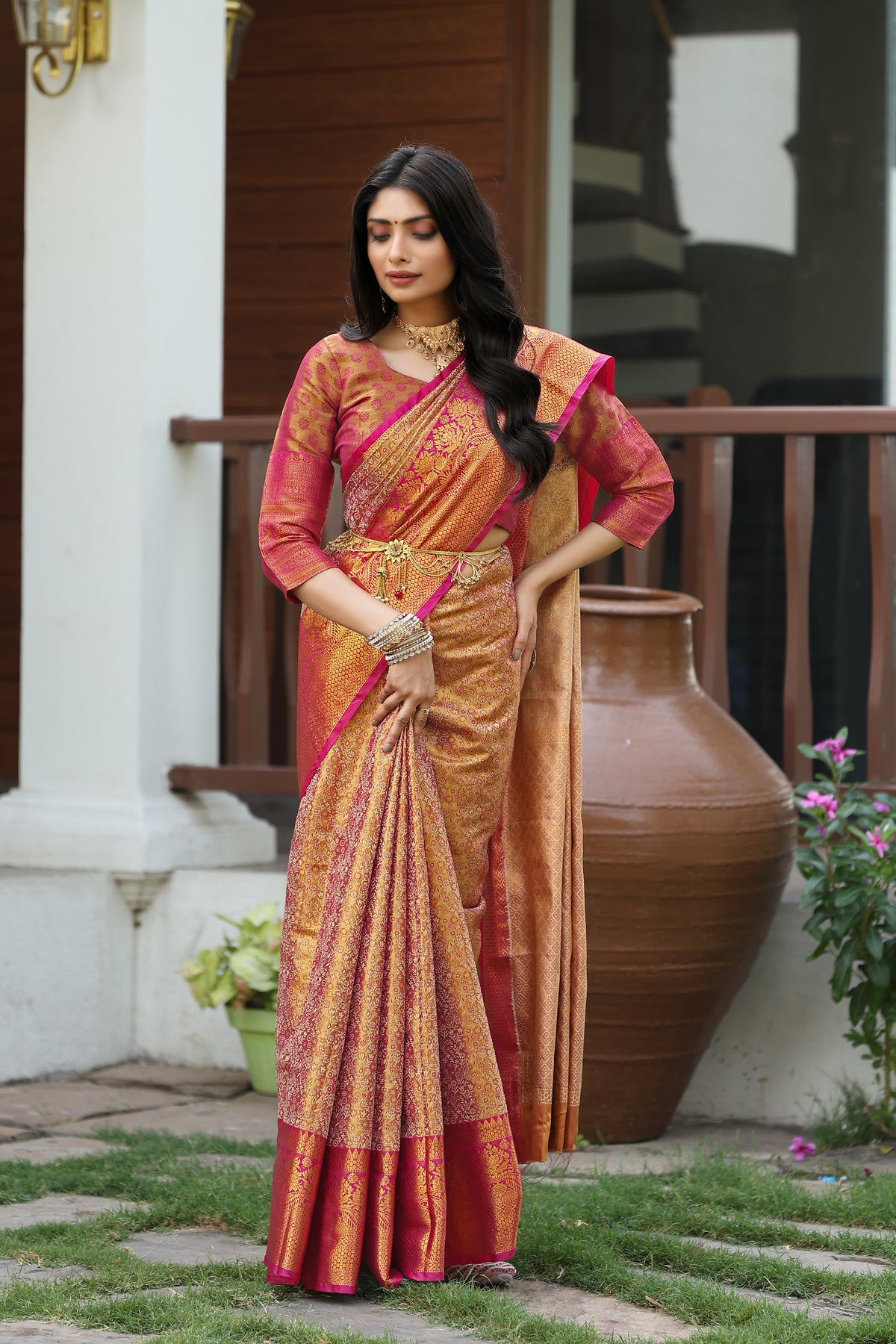 New Wedding Wear Kanjivaram Silk Pure Zari Weaving with Beautiful Meena Weaving Designer Saree