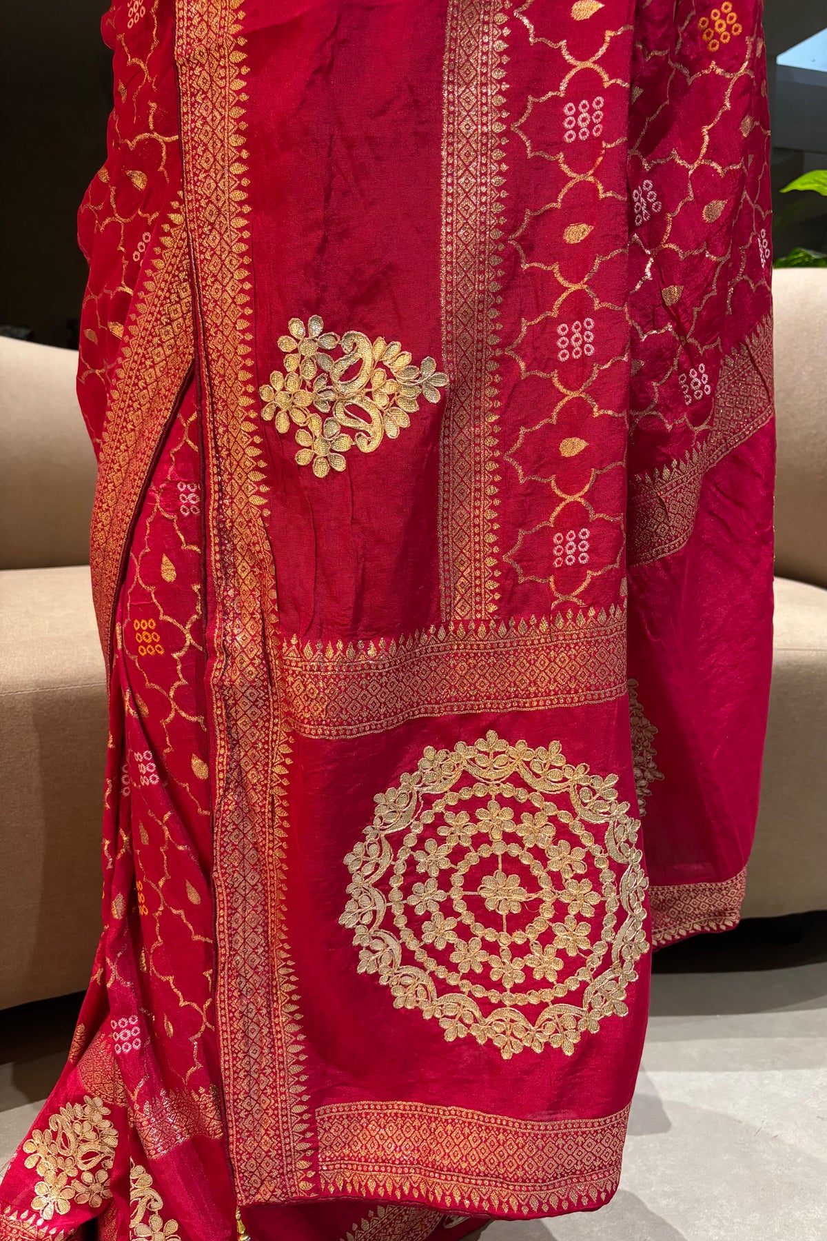 Mellifluous Party Wear Rani Pink Color Viscose Silk Embroidery n Gota Patti Work Fancy Saree With Blouse Piece