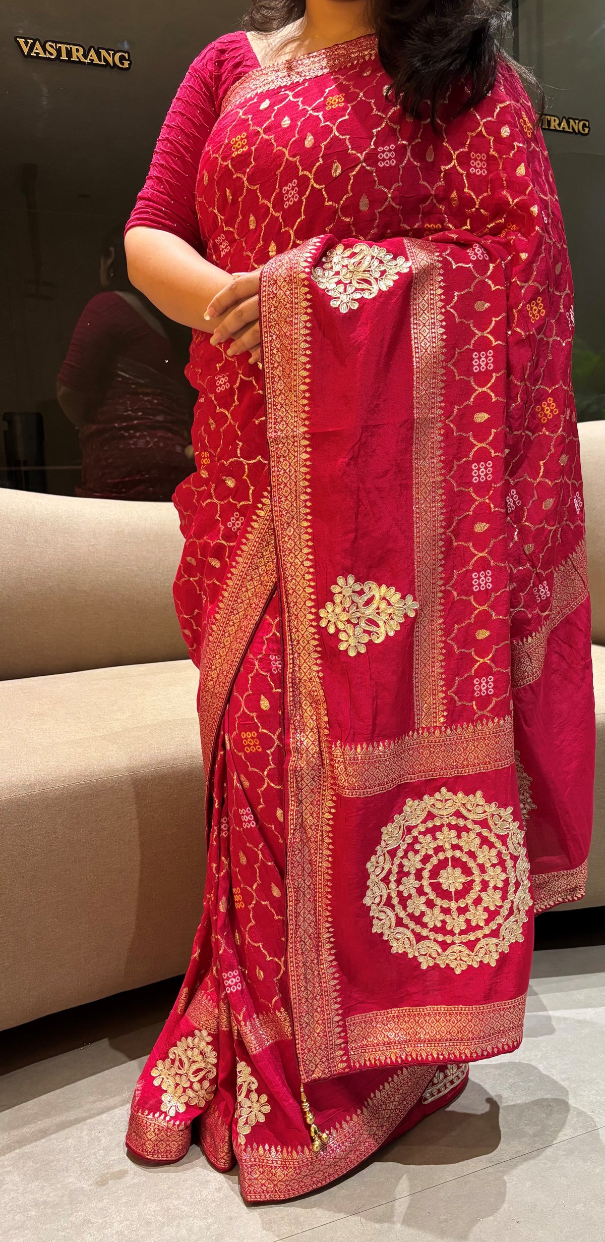 Mellifluous Party Wear Rani Pink Color Viscose Silk Embroidery n Gota Patti Work Fancy Saree With Blouse Piece
