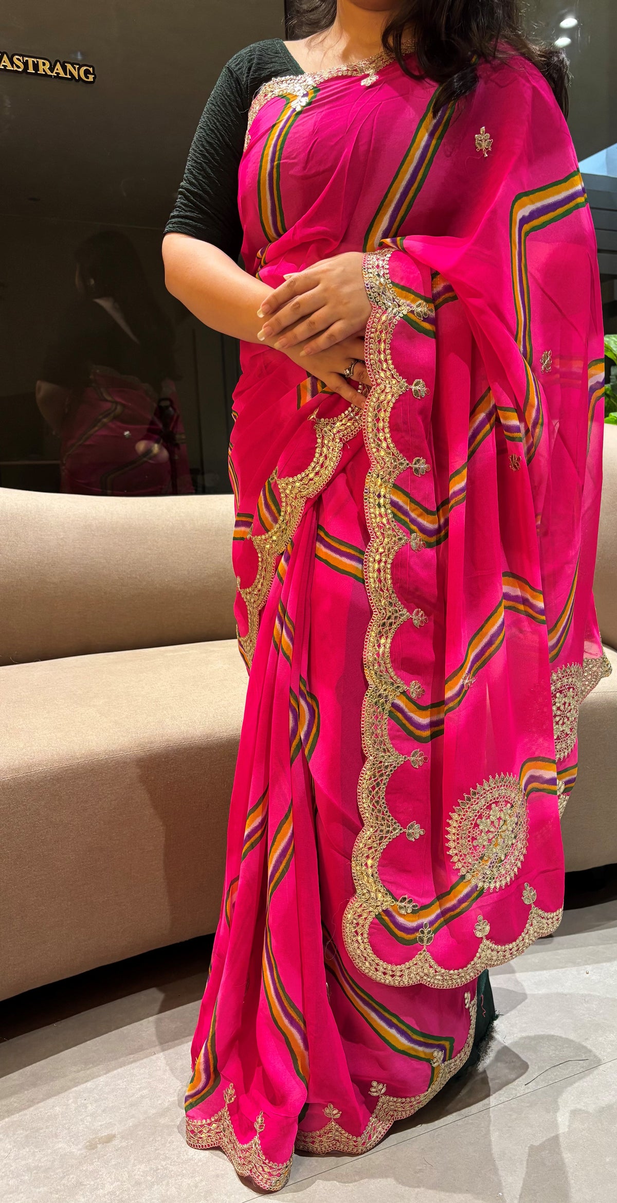 Imaginative Wedding Wear Georgette Laheriya Design Gotapati Work Saree With Blouse Piece
