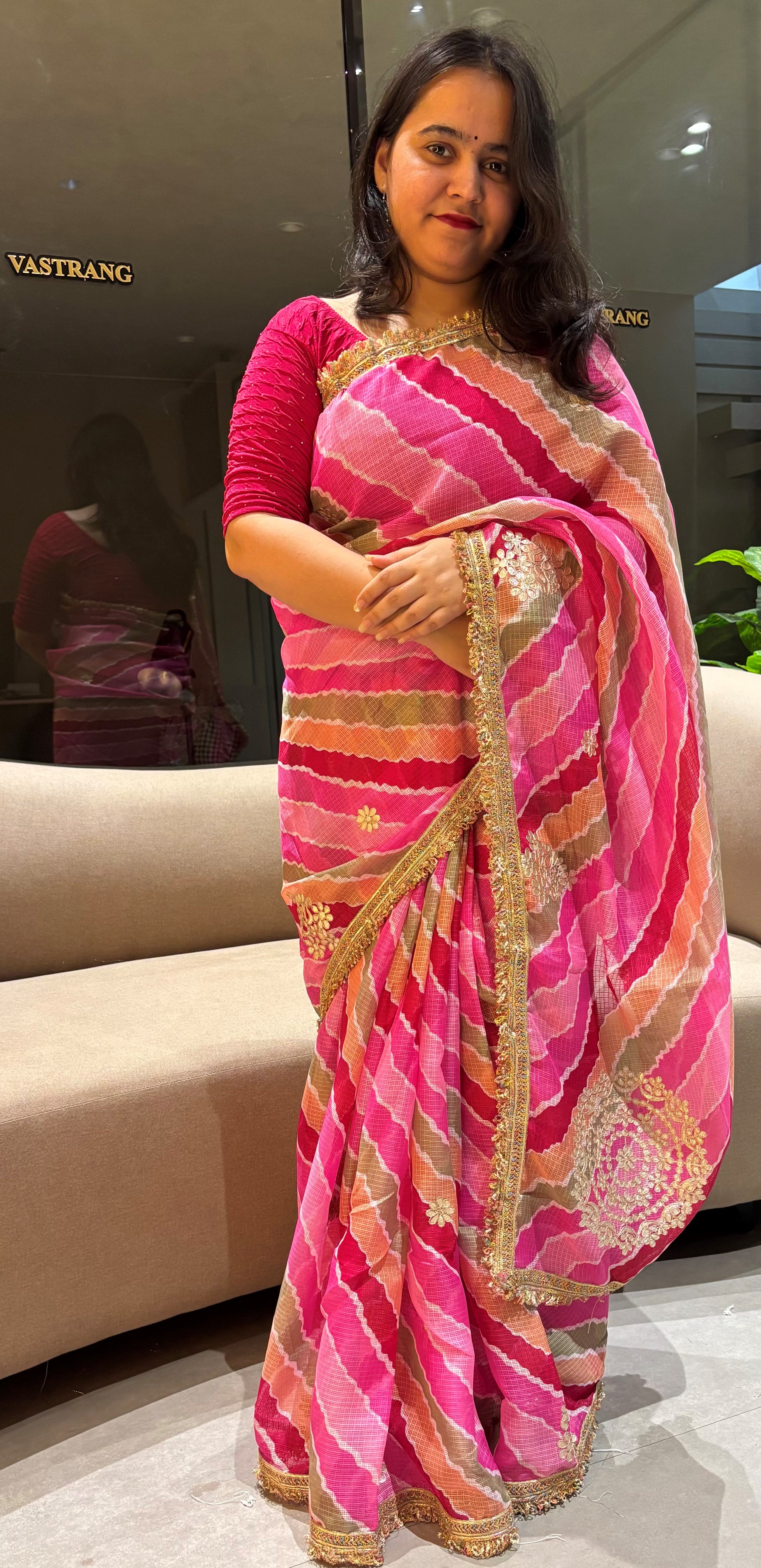 Redolent Function Wear Kota Doriya Embroidery Work Designer Saree With Blouse Piece