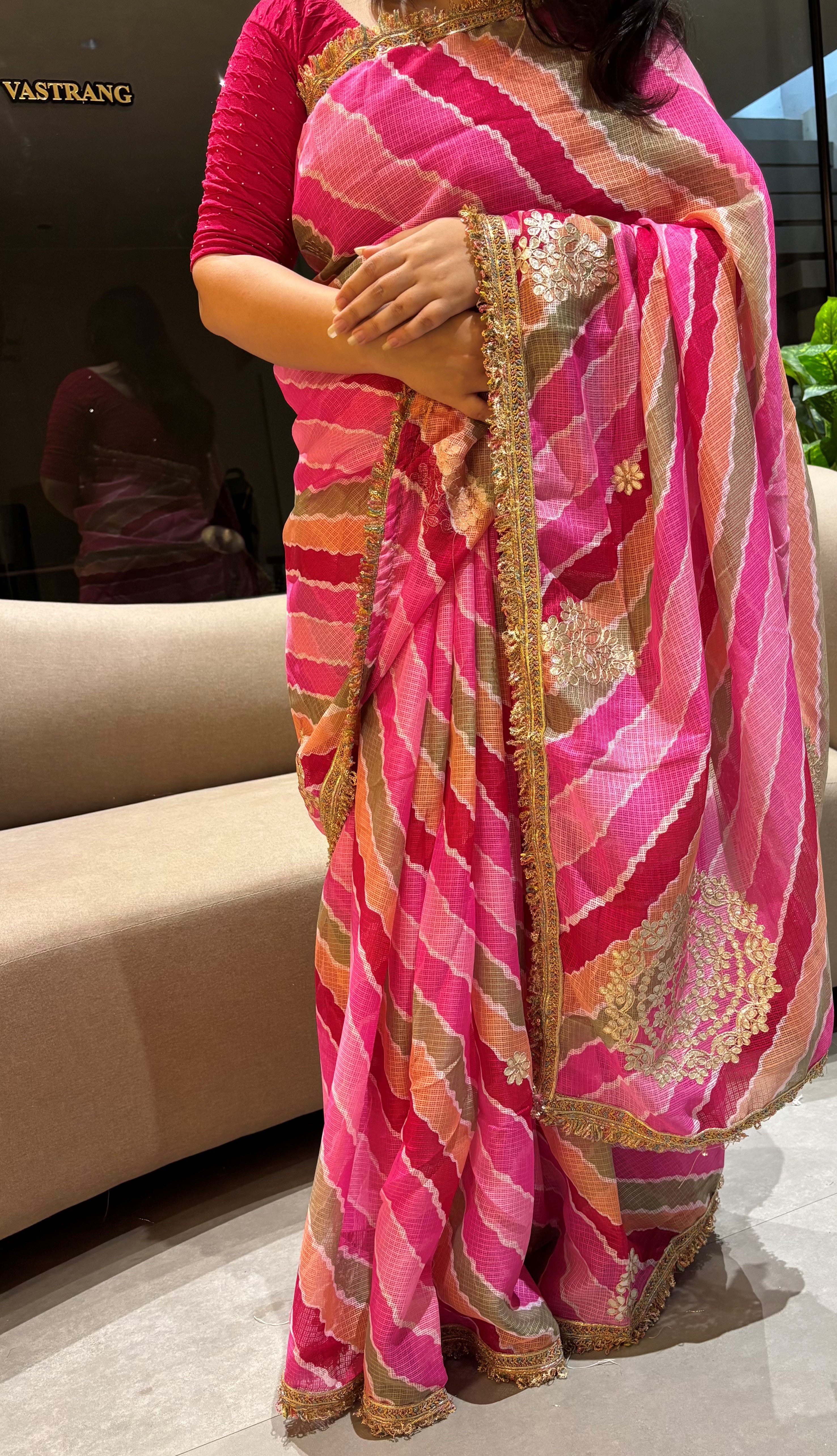 Redolent Function Wear Kota Doriya Embroidery Work Designer Saree With Blouse Piece
