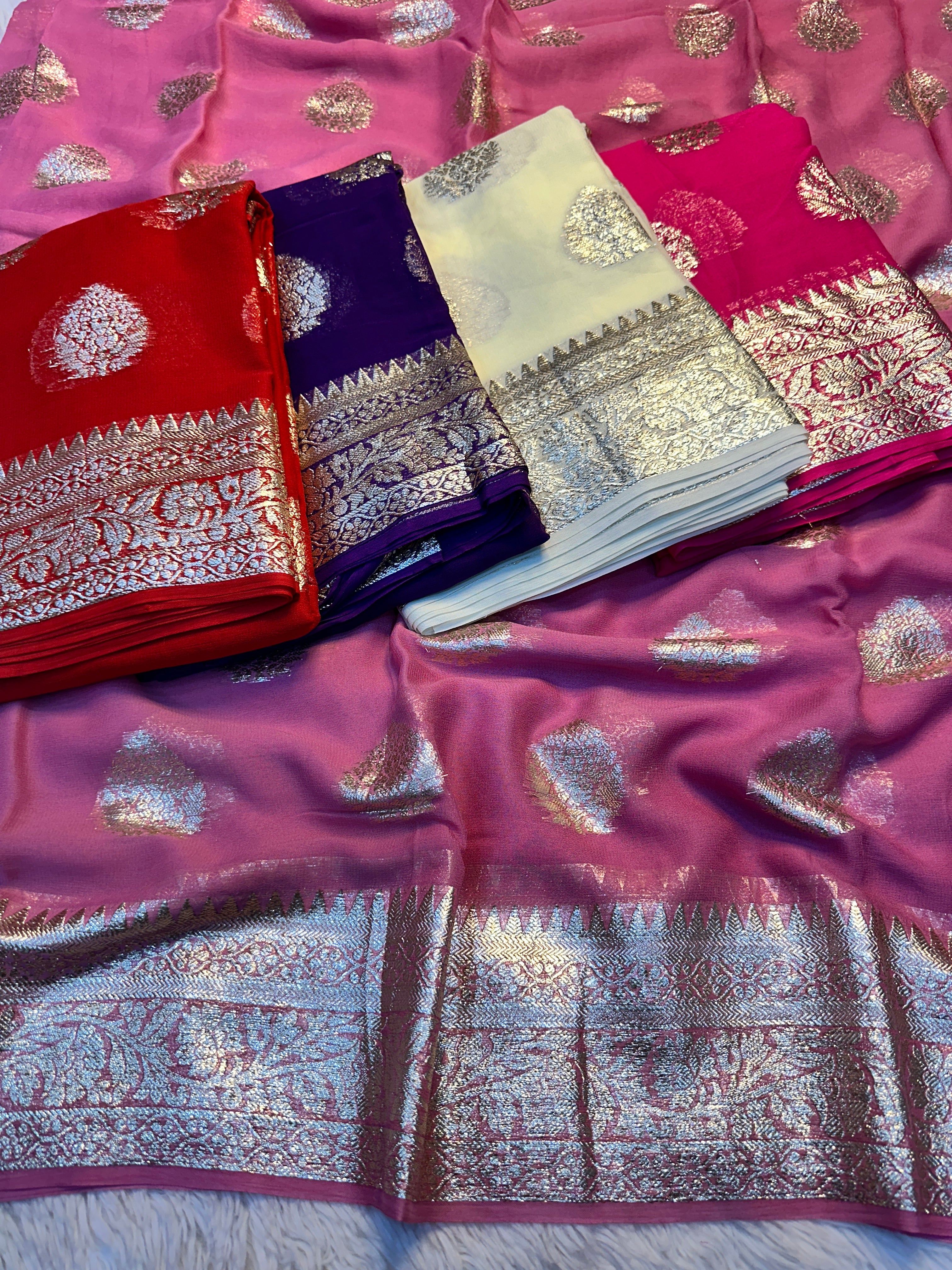 Gratifying Festival Wear Viscose Georgette Jacquard Weaving Work Fancy Saree With Blouse