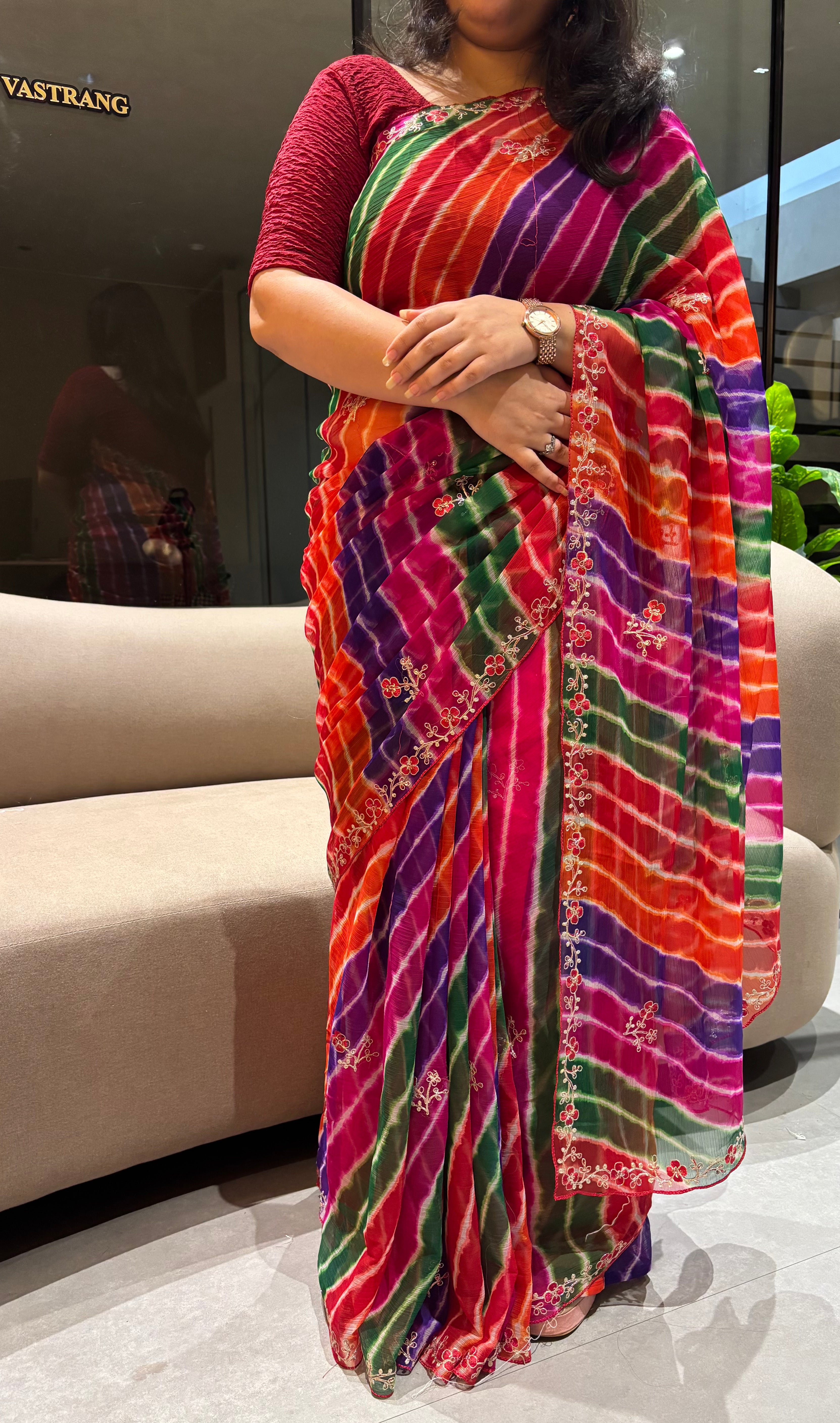 Stunning Party Wear Chiffon Silk Embroidery n Sequence Work Designer Saree With Blouse Piece