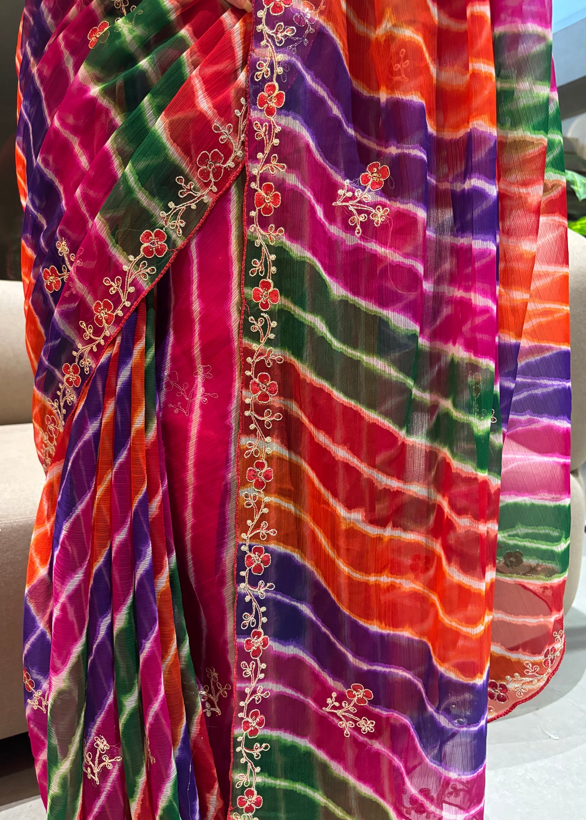 Stunning Party Wear Chiffon Silk Embroidery n Sequence Work Designer Saree With Blouse Piece