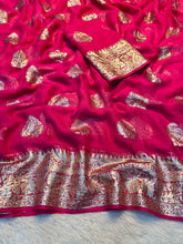 Load image into Gallery viewer, Gratifying Festival Wear Viscose Georgette Jacquard Weaving Work Fancy Saree With Blouse
