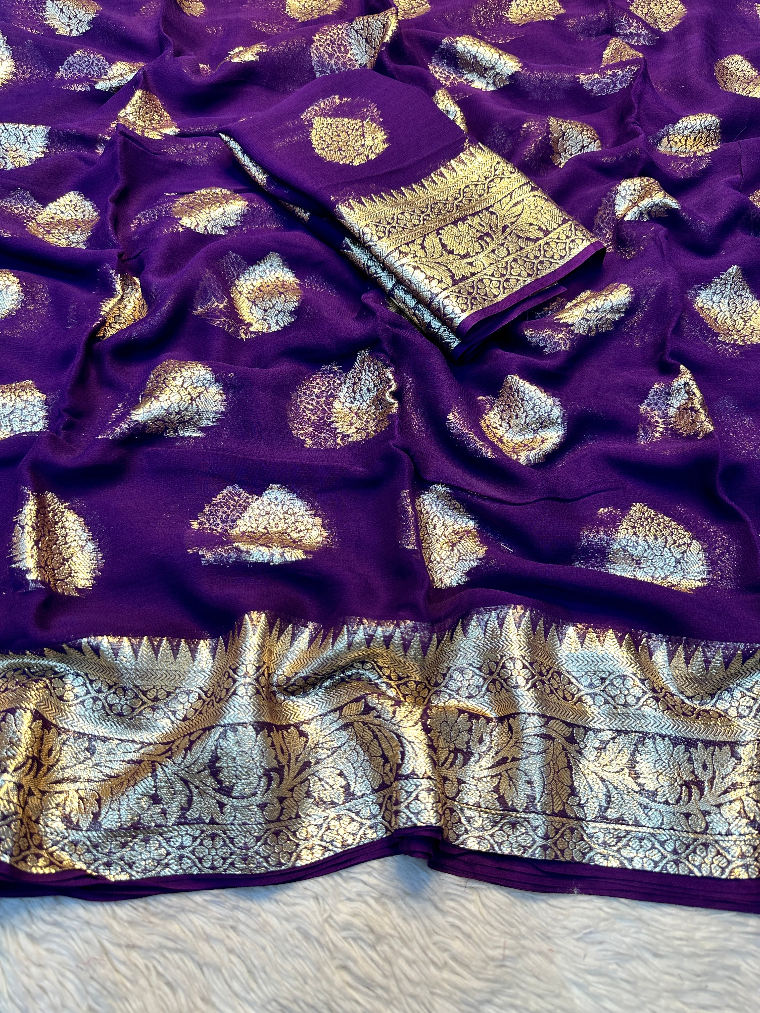 Gratifying Festival Wear Viscose Georgette Jacquard Weaving Work Fancy Saree With Blouse