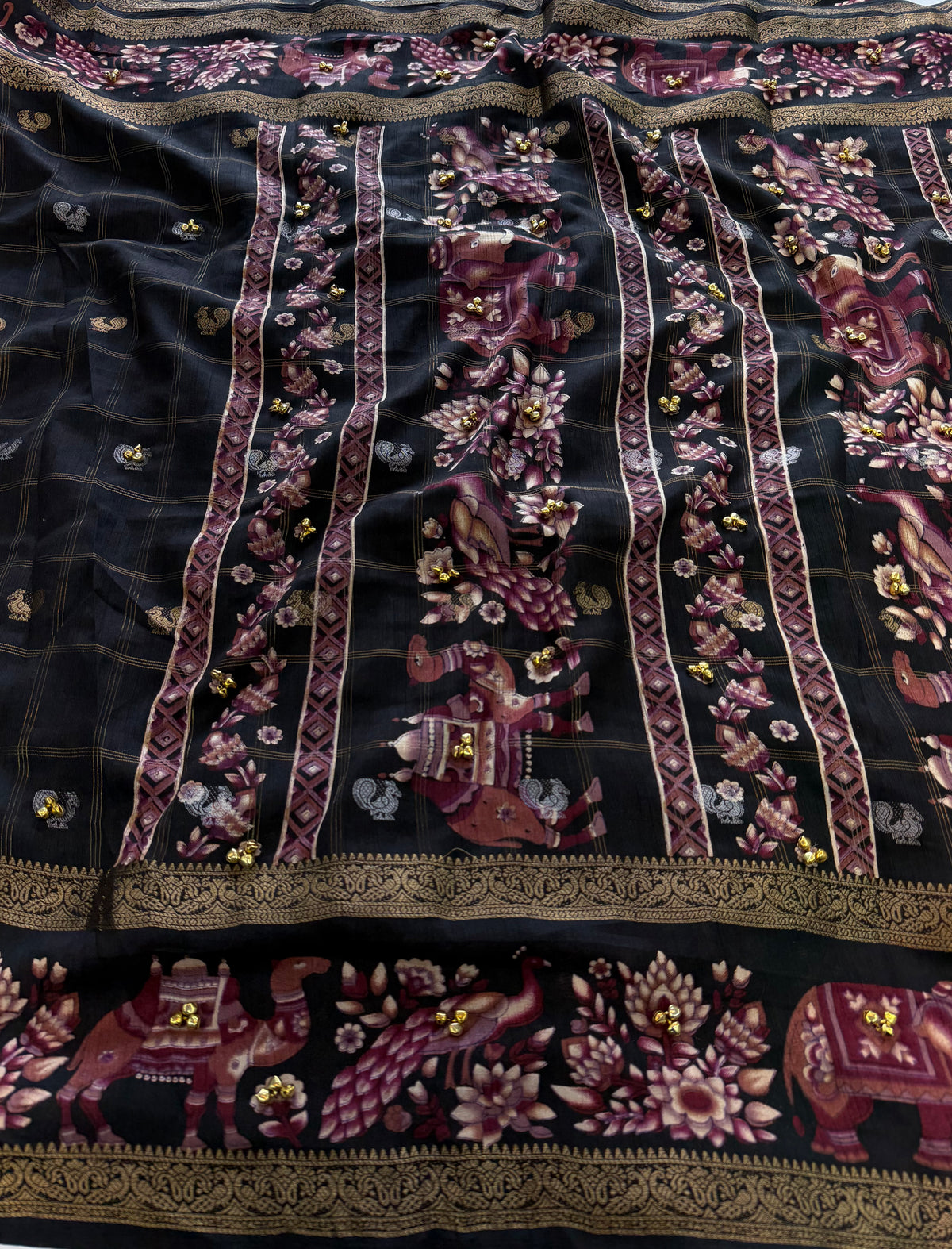 Marvellous Festive Wear Cotton Silk Print Design Jacquard Border Ghungroo Work Fancy Saree With Blouse Piece