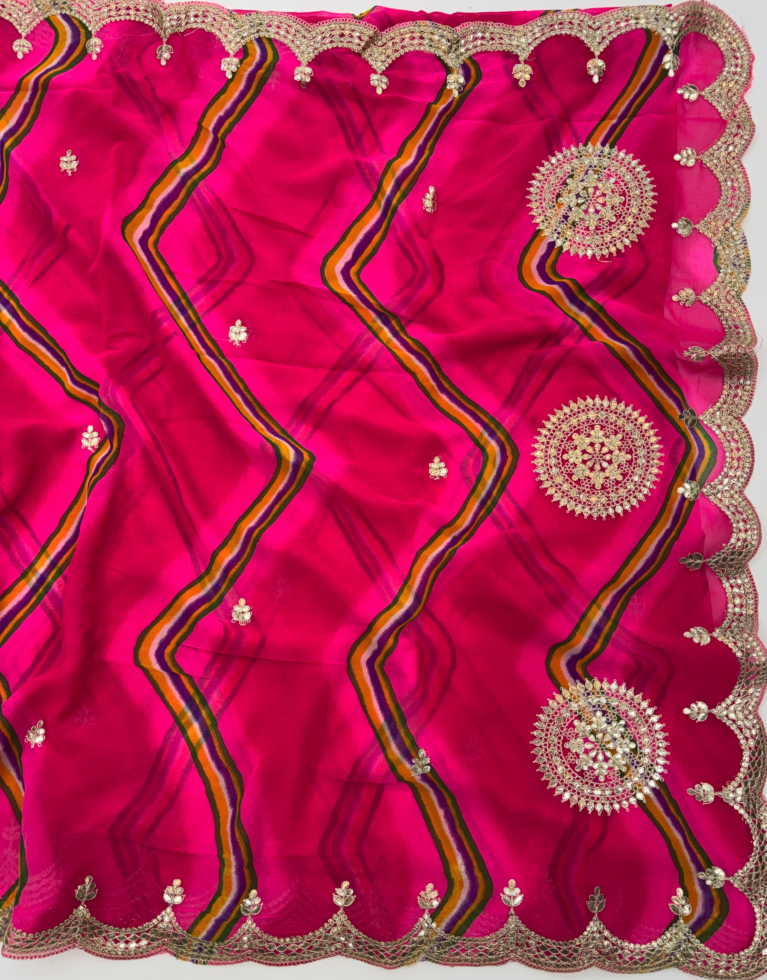 Imaginative Wedding Wear Georgette Laheriya Design Gotapati Work Saree With Blouse Piece