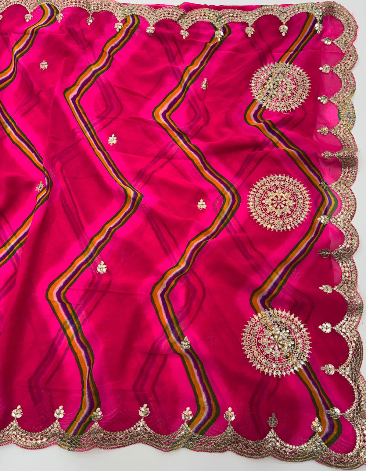 Imaginative Wedding Wear Georgette Laheriya Design Gotapati Work Saree With Blouse Piece