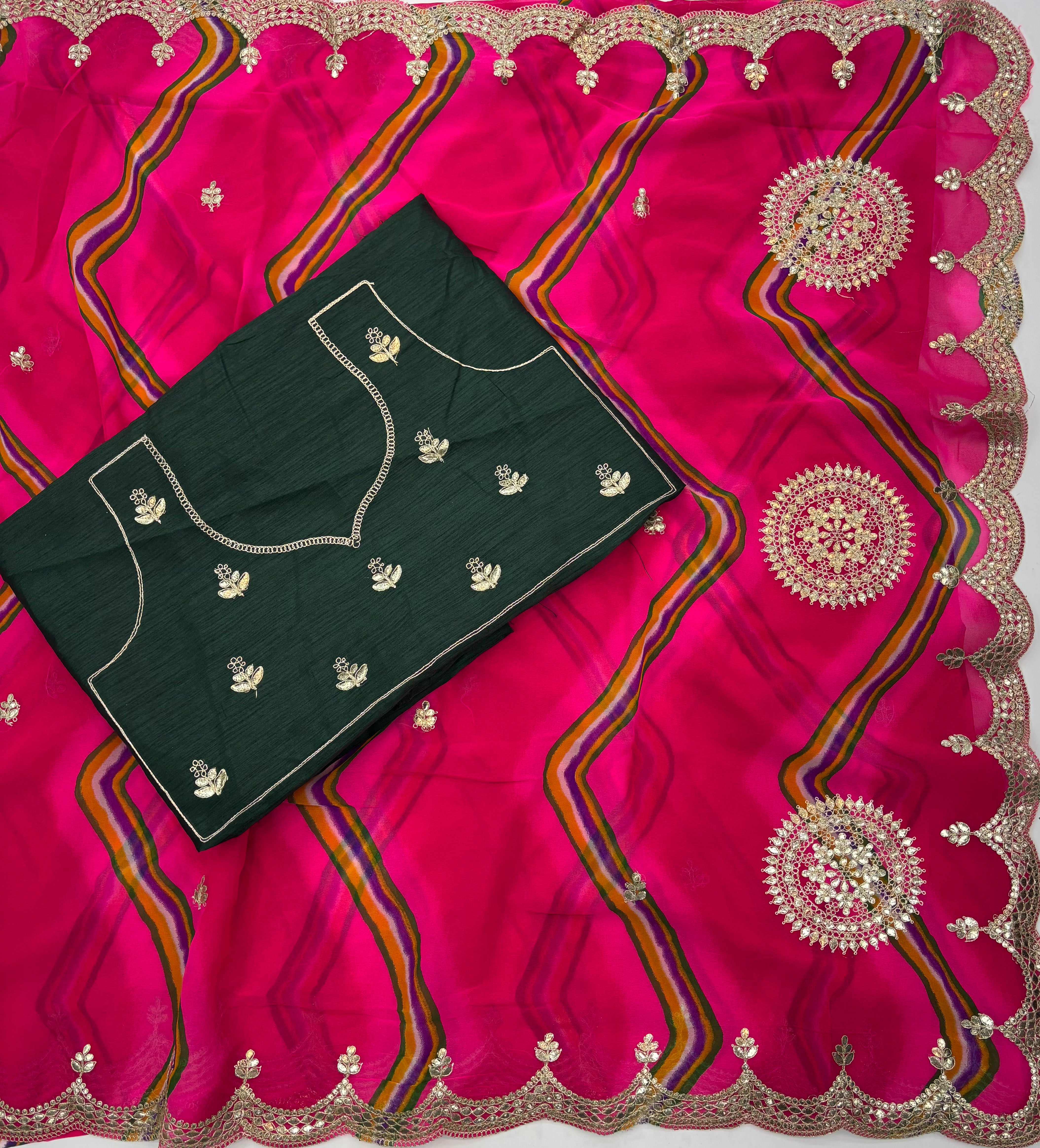 Imaginative Wedding Wear Georgette Laheriya Design Gotapati Work Saree With Blouse Piece