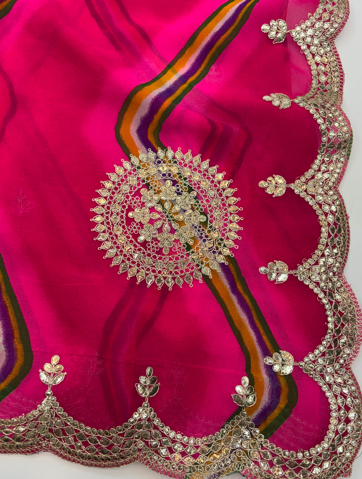 Imaginative Wedding Wear Georgette Laheriya Design Gotapati Work Saree With Blouse Piece