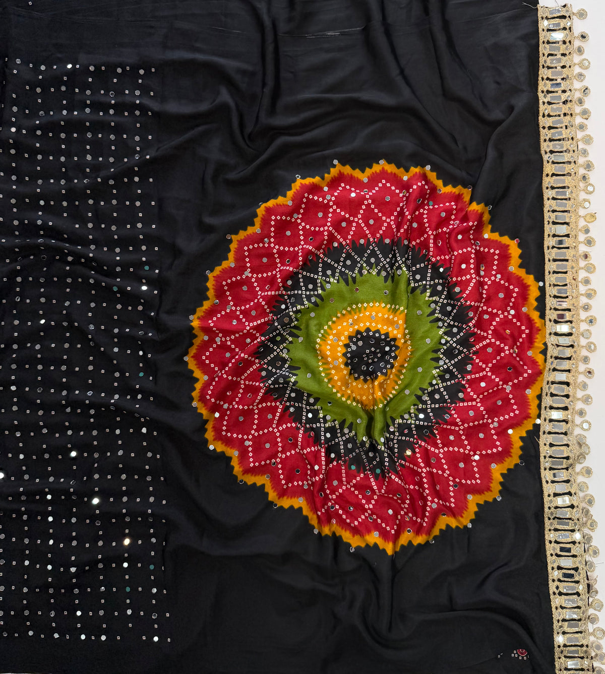Incredible Party Wear Silk Print Design Mirror Work Designer Saree With Blouse Piece