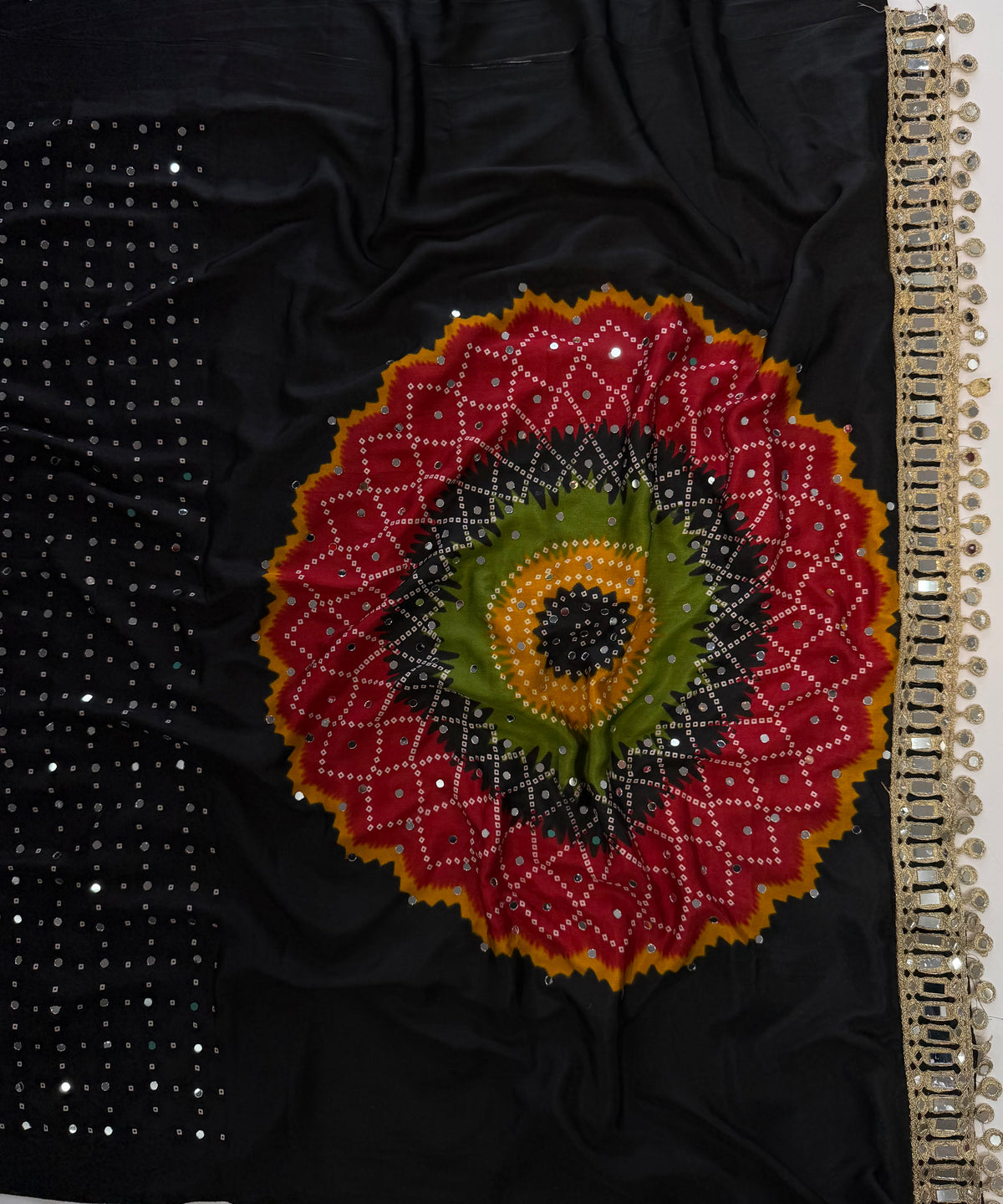 Incredible Party Wear Silk Print Design Mirror Work Designer Saree With Blouse Piece