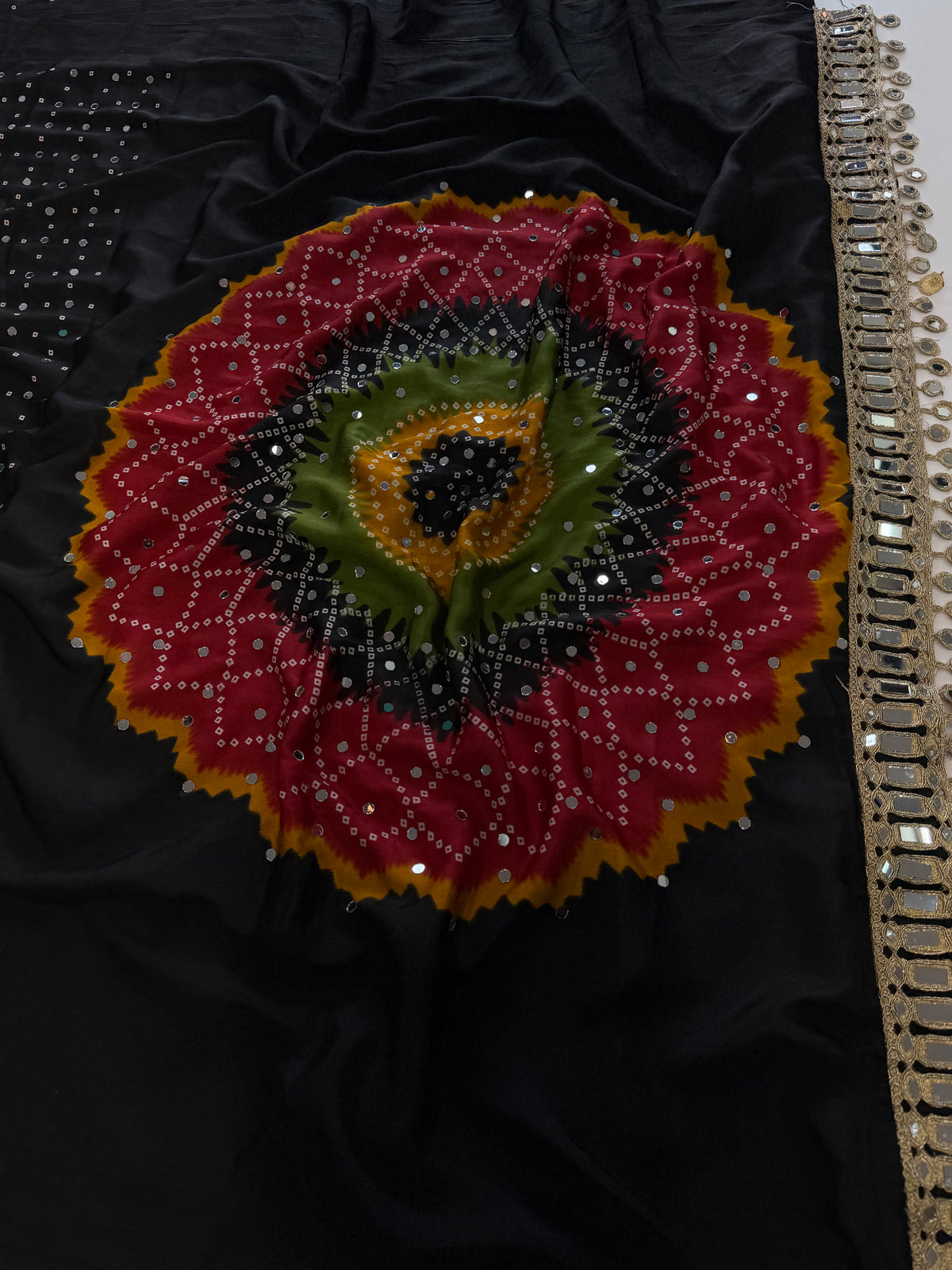 Incredible Party Wear Silk Print Design Mirror Work Designer Saree With Blouse Piece