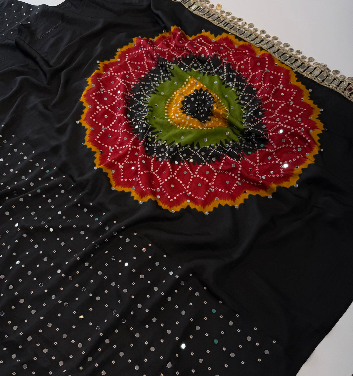 Incredible Party Wear Silk Print Design Mirror Work Designer Saree With Blouse Piece