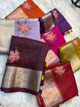 Load image into Gallery viewer, Effervescent Function Wear Organza Jacqurad Weaving Border Flower Thread Embroiderey Work Fancy Saree
