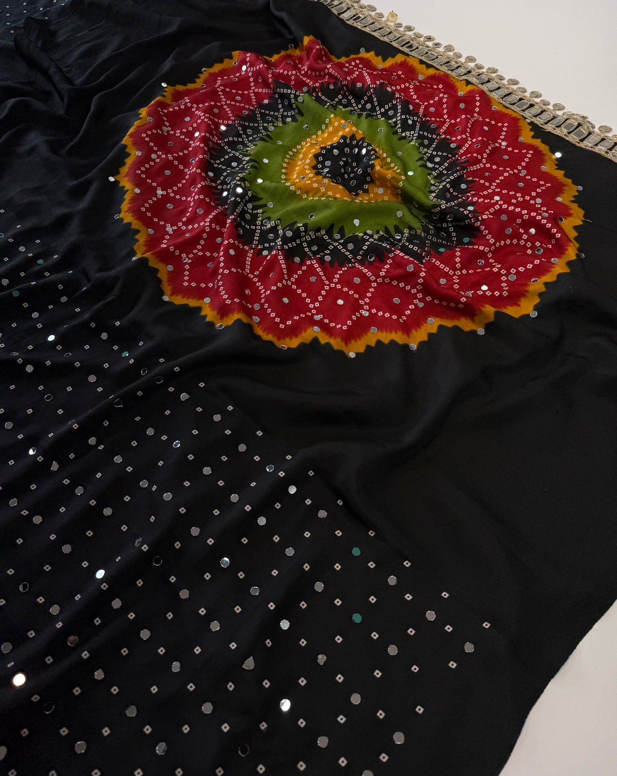Incredible Party Wear Silk Print Design Mirror Work Designer Saree With Blouse Piece