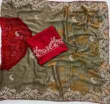 Load image into Gallery viewer, Alverina Function Wear Chiffon Silk Bandhani Print Emboridery Work Fancy Saree With Blouse Piece
