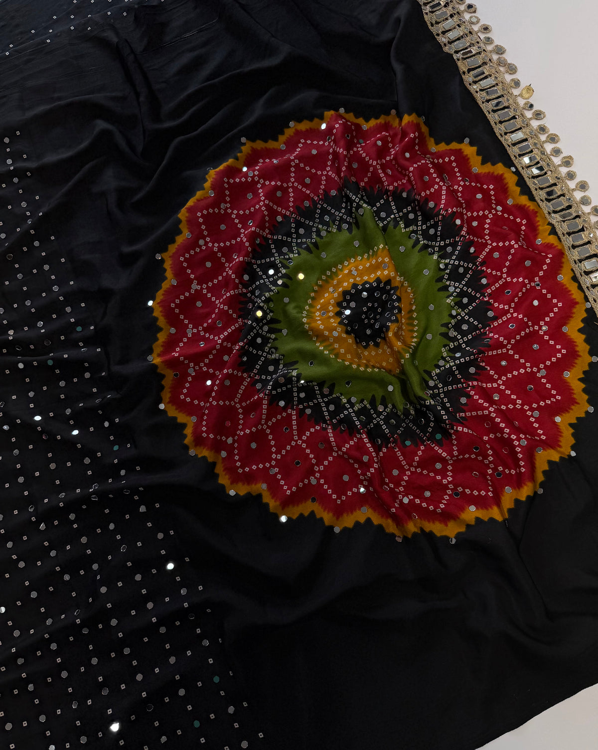 Incredible Party Wear Silk Print Design Mirror Work Designer Saree With Blouse Piece