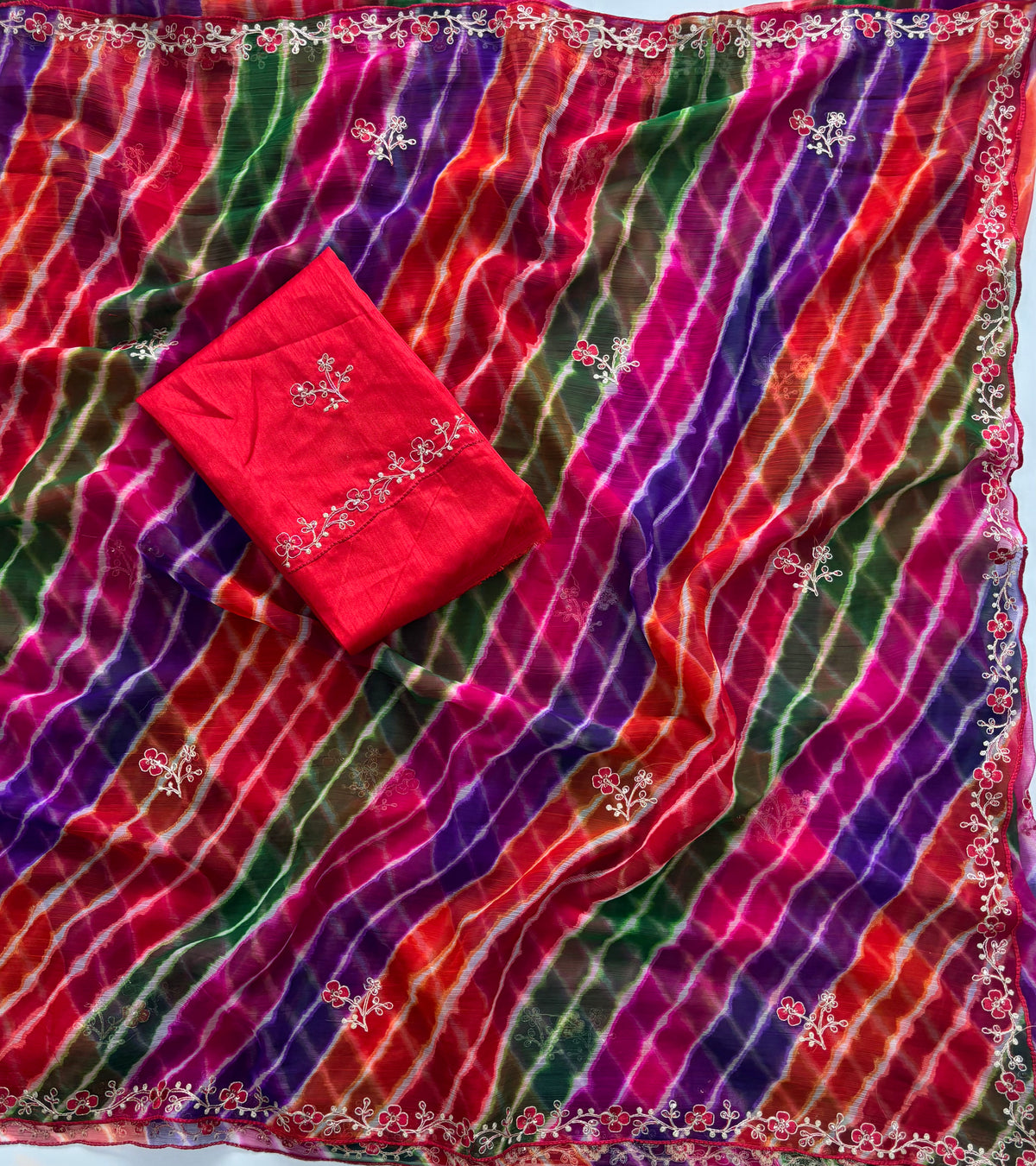 Stunning Party Wear Chiffon Silk Embroidery n Sequence Work Designer Saree With Blouse Piece