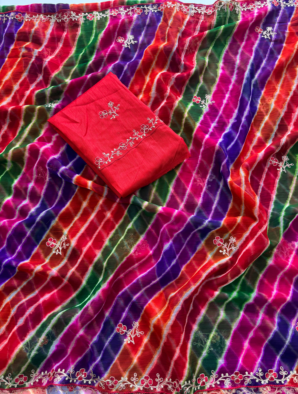 Stunning Party Wear Chiffon Silk Embroidery n Sequence Work Designer Saree With Blouse Piece