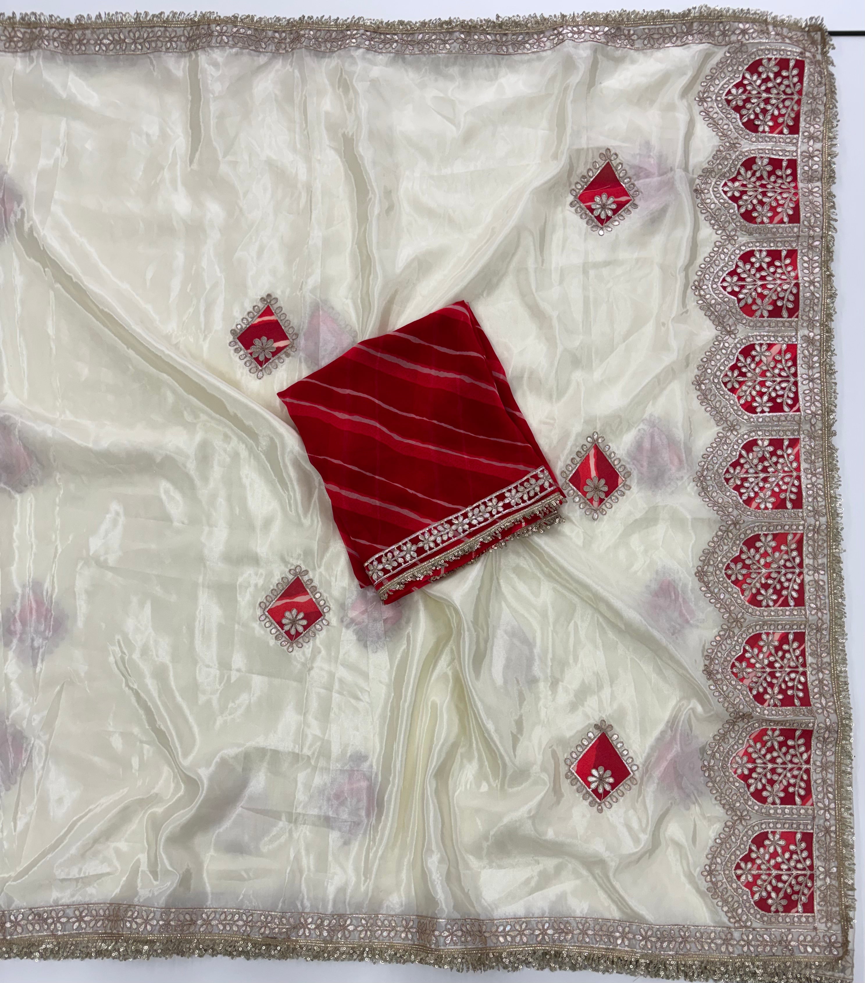 Graceful Function Wear Silk Leheriya Design Gota Patti Work Rich Pallu Fancy Saree With Blouse Piece