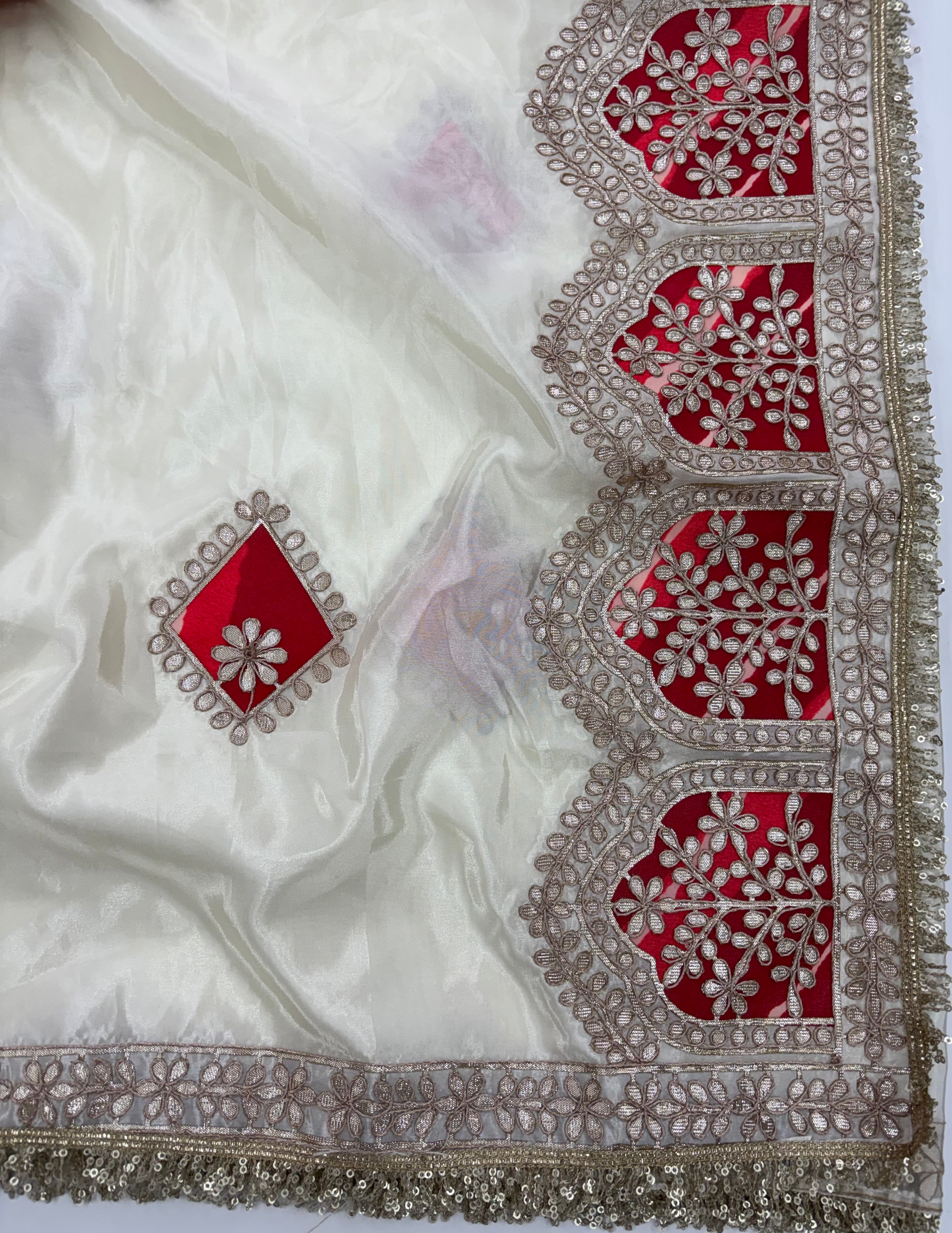 Graceful Function Wear Silk Leheriya Design Gota Patti Work Rich Pallu Fancy Saree With Blouse Piece