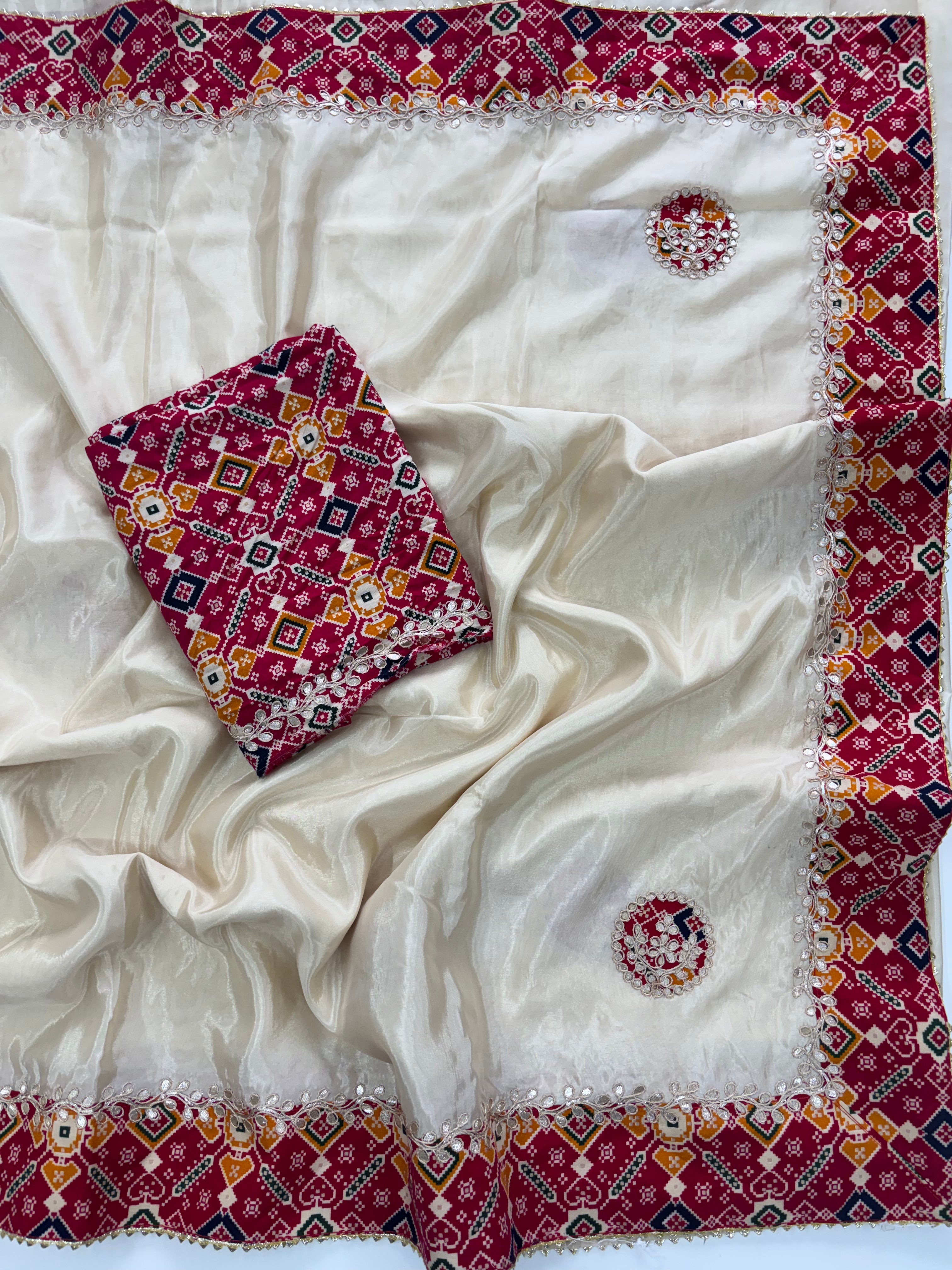 Blossom Festive Wear Soft Silk Gotapatti Work Designer Saree With Blouse Piece