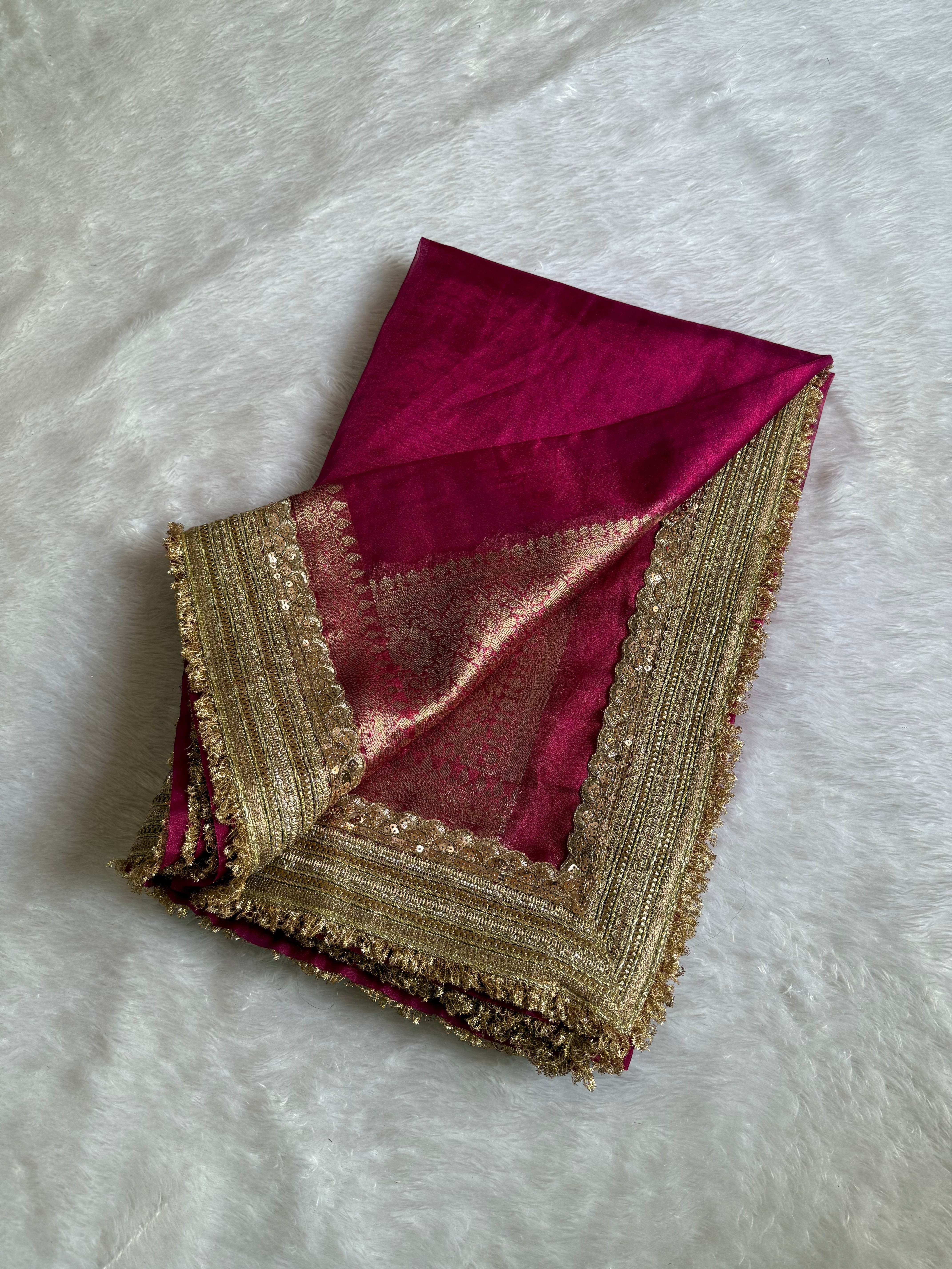 Luxuriant Wedding Wear Banarasi Soft Tissue Silk Jacquard n Lace Work Designer Saree For Occasion