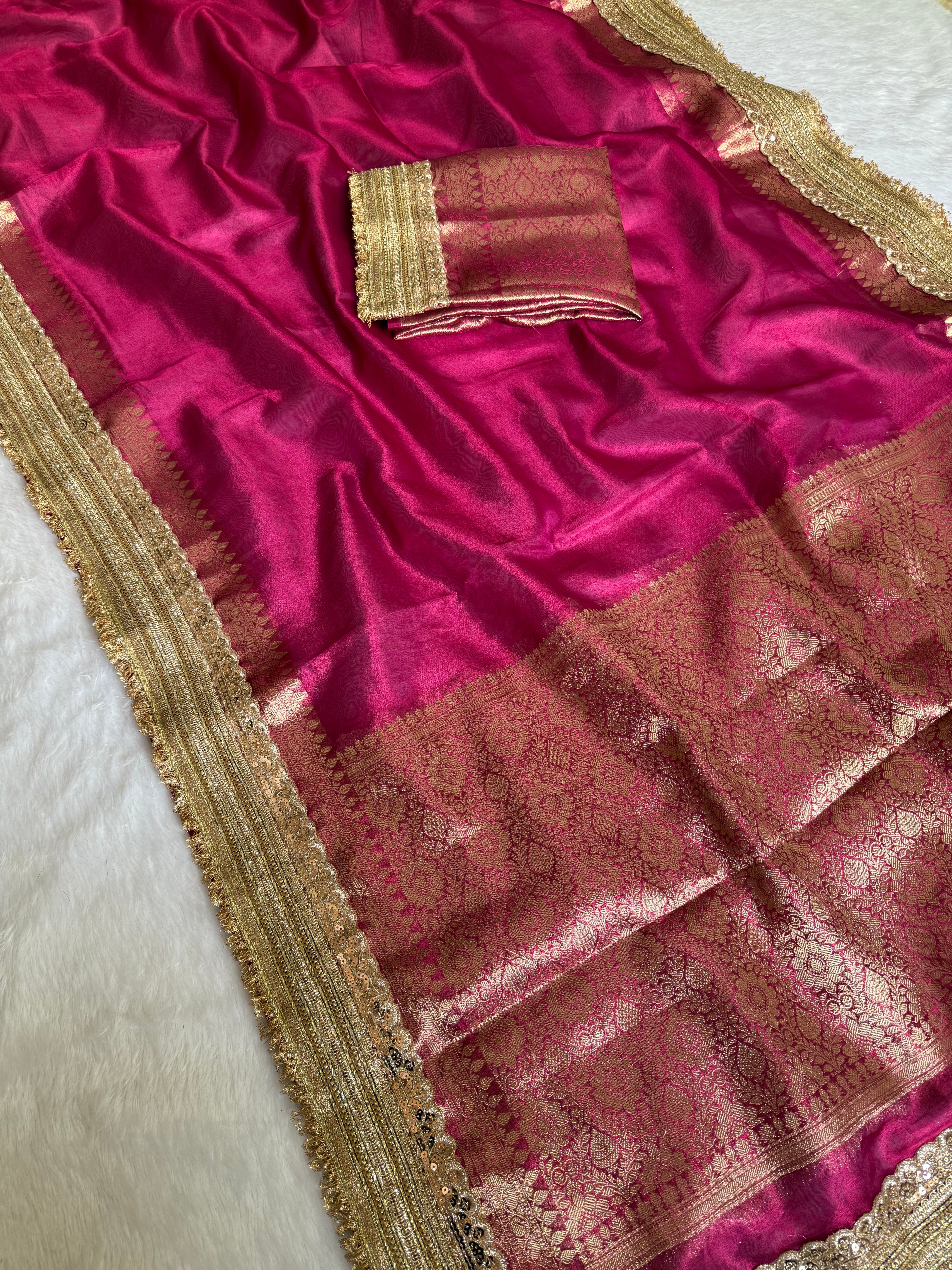 Luxuriant Wedding Wear Banarasi Soft Tissue Silk Jacquard n Lace Work Designer Saree For Occasion