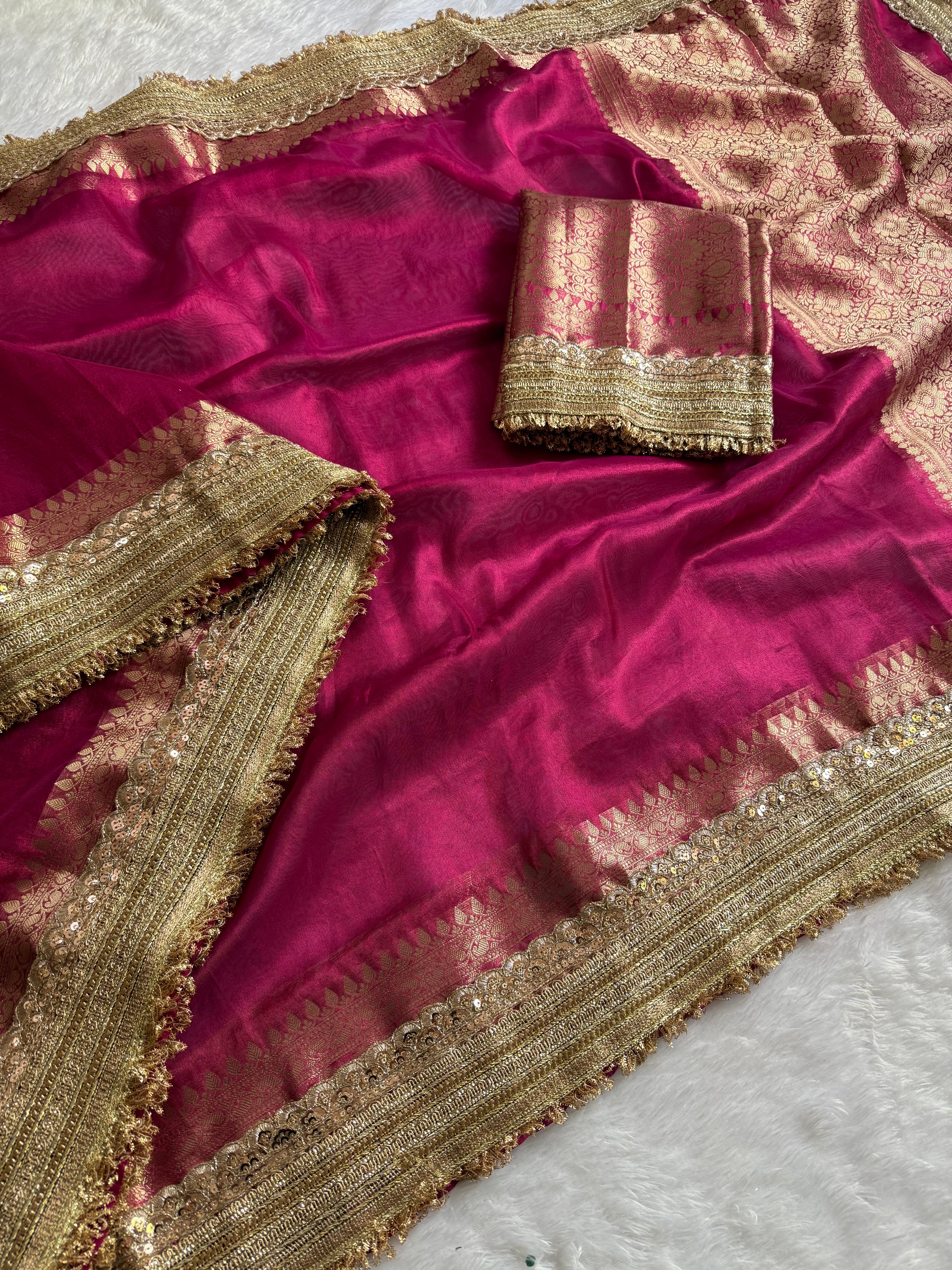 Luxuriant Wedding Wear Banarasi Soft Tissue Silk Jacquard n Lace Work Designer Saree For Occasion