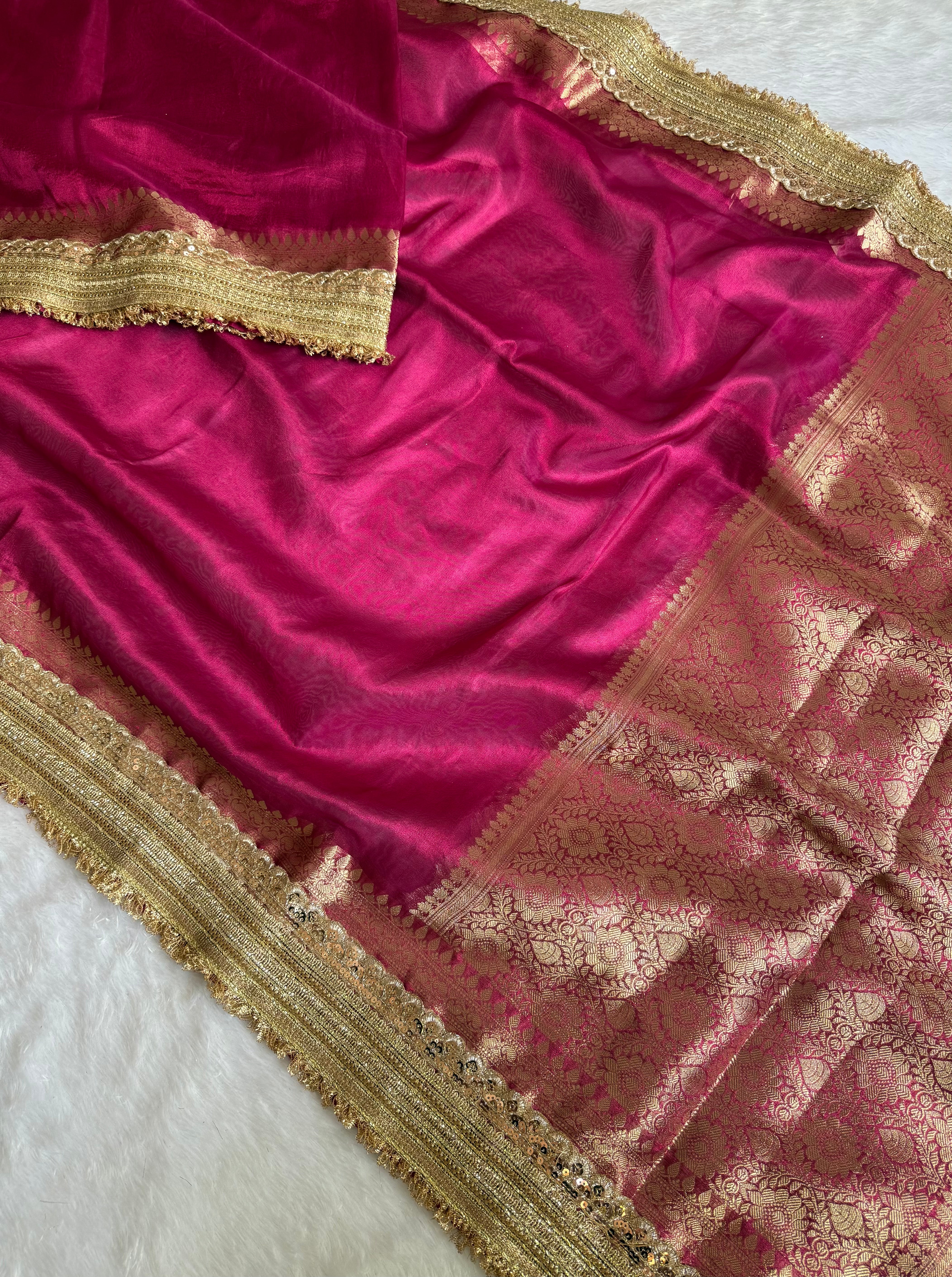 Luxuriant Wedding Wear Banarasi Soft Tissue Silk Jacquard n Lace Work Designer Saree For Occasion