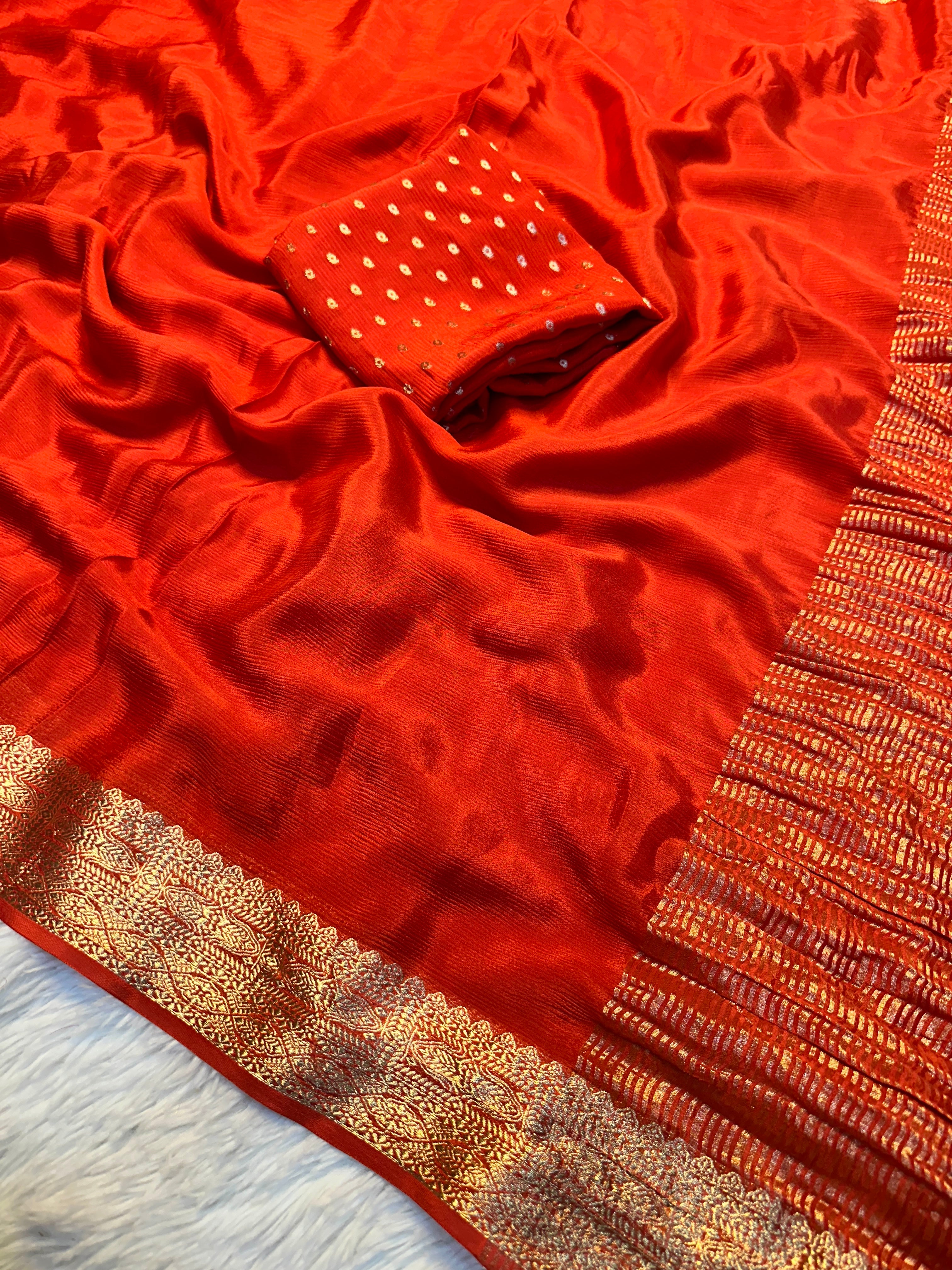 Effervescent Function Wear Chinnon Silk Jacquard Border Work Rich Pallu Fancy Saree With Blouse Piece