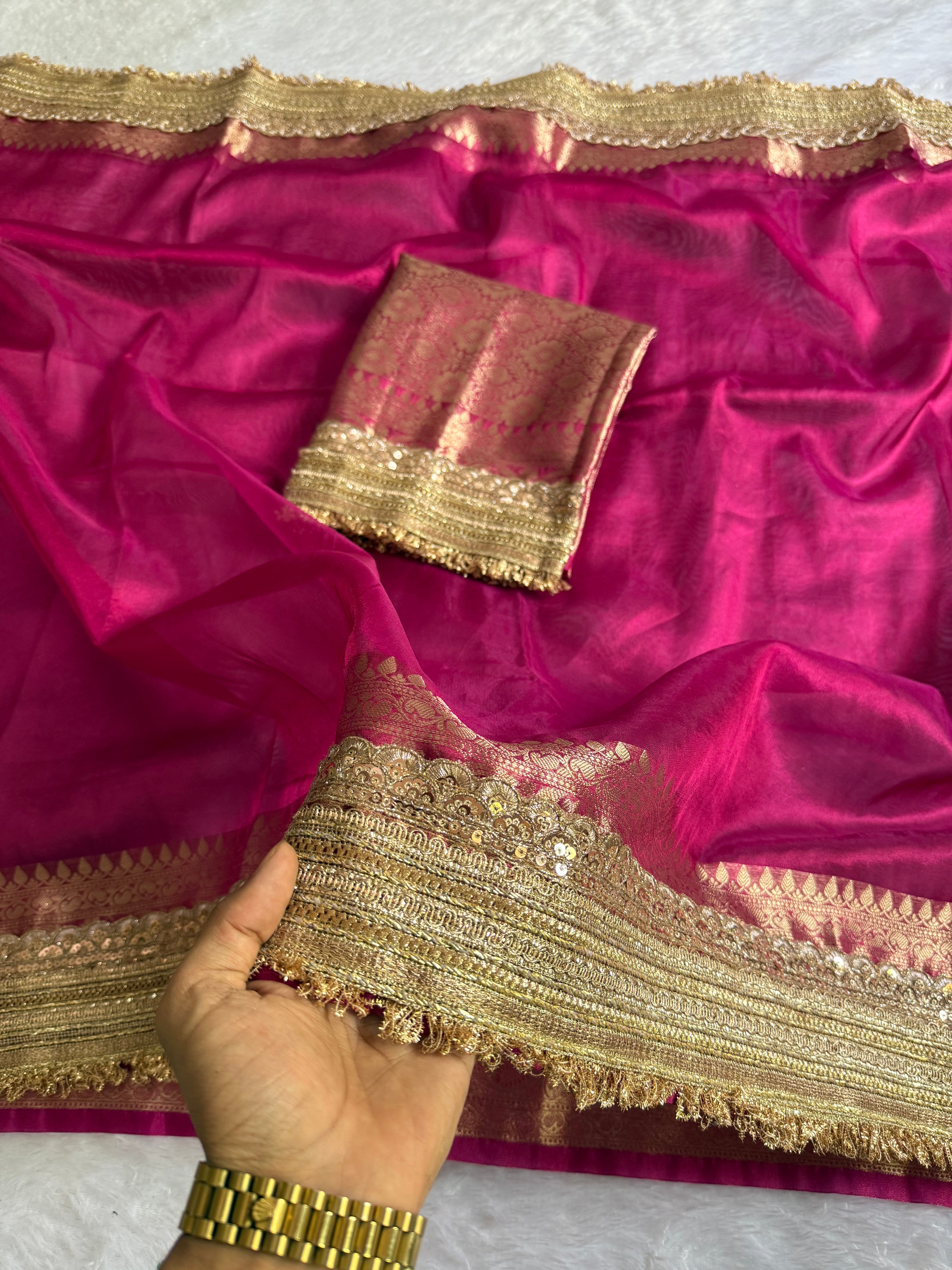 Luxuriant Wedding Wear Banarasi Soft Tissue Silk Jacquard n Lace Work Designer Saree For Occasion