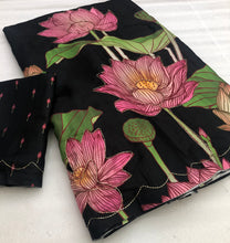 Load image into Gallery viewer, Adorable Festive Wear Black Colour Handloom Tussar Silk With Lotus Floral Digital Print Handwork Fancy Designer Saree With Blouse
