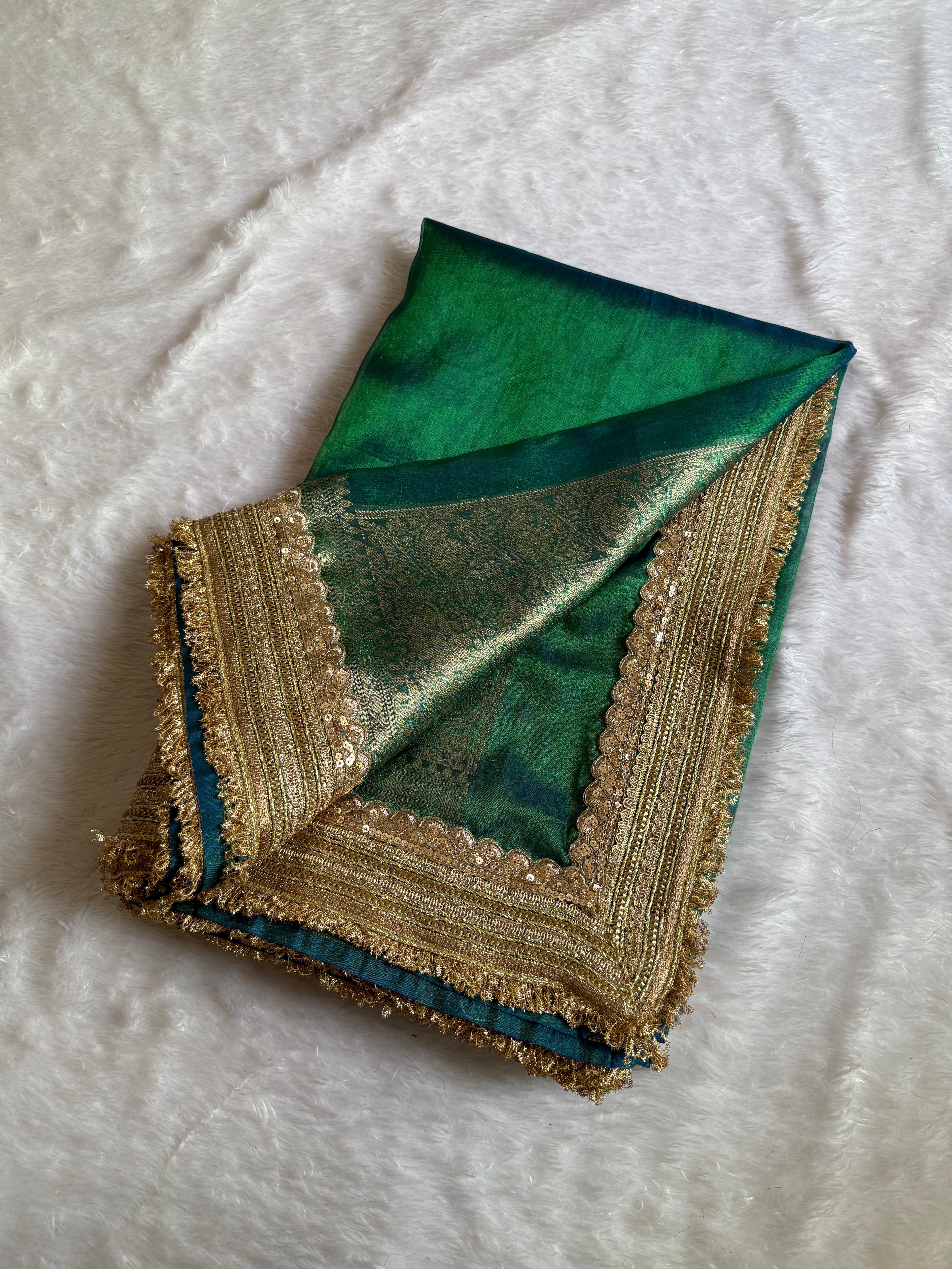 Luxuriant Wedding Wear Banarasi Soft Tissue Silk Jacquard n Lace Work Designer Saree For Occasion