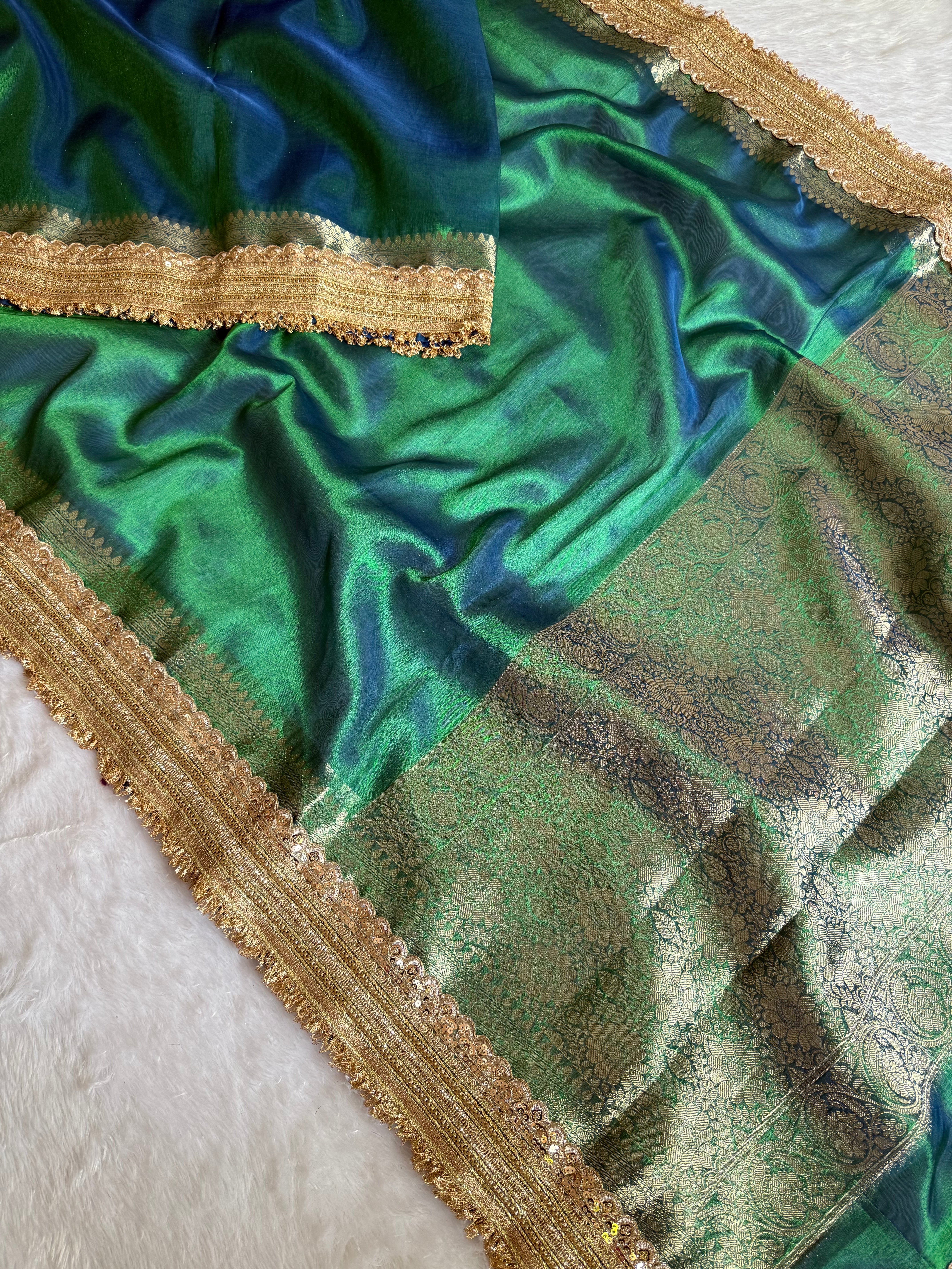 Luxuriant Wedding Wear Banarasi Soft Tissue Silk Jacquard n Lace Work Designer Saree For Occasion