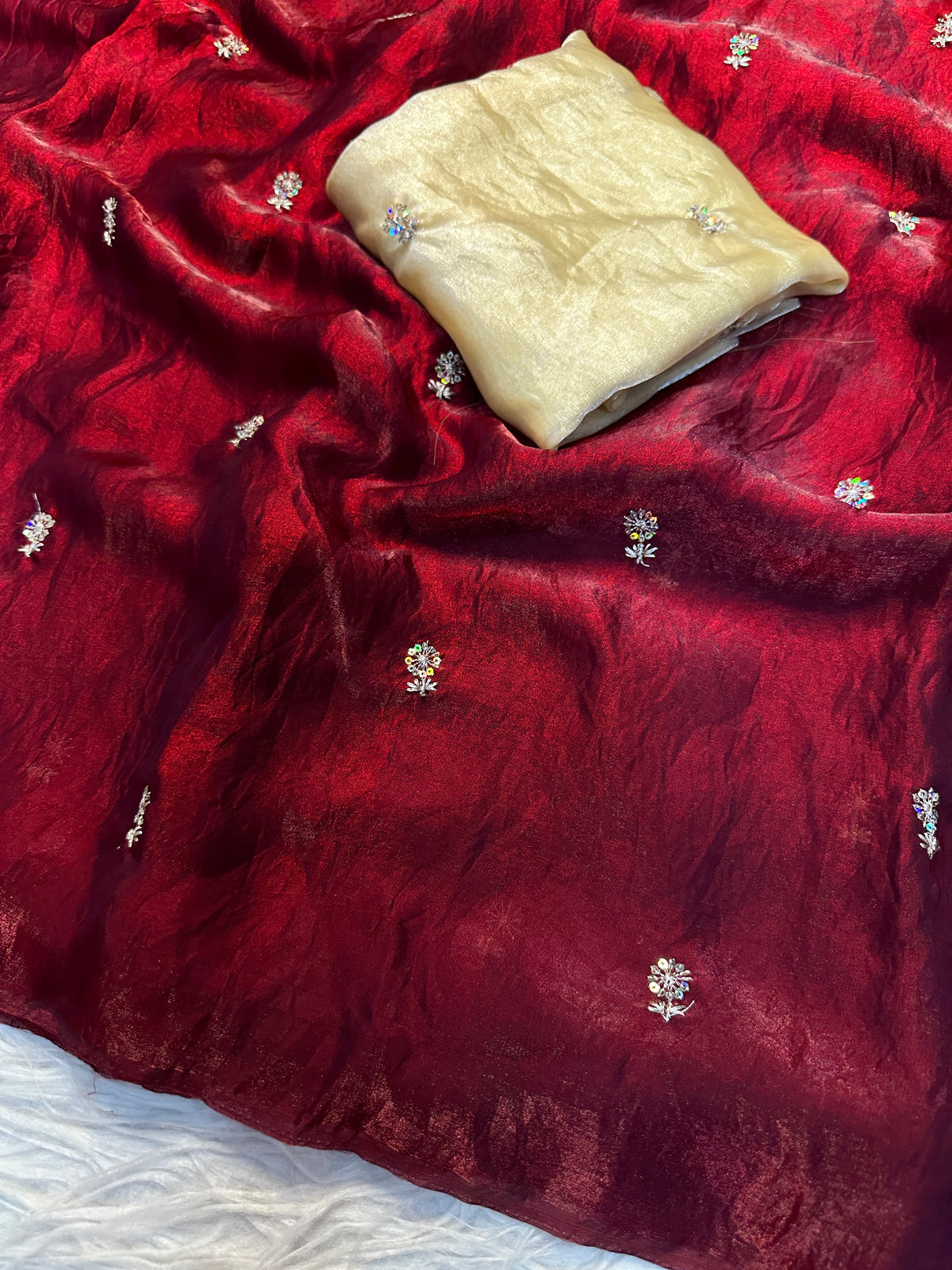 New Partywear Satin Silk Fabric Sequence Emboridery Work Fancy Designer Saree With Blouse