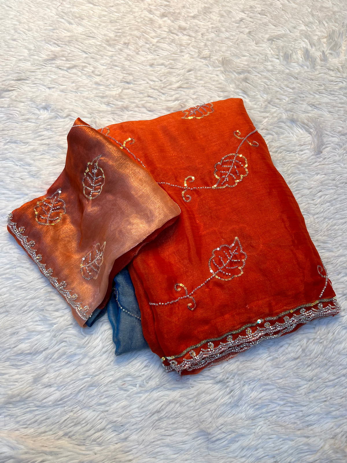Graceful Party Wear Double Shaded Silk Handwork Fancy Designer Saree With Elegant Blouse Piece