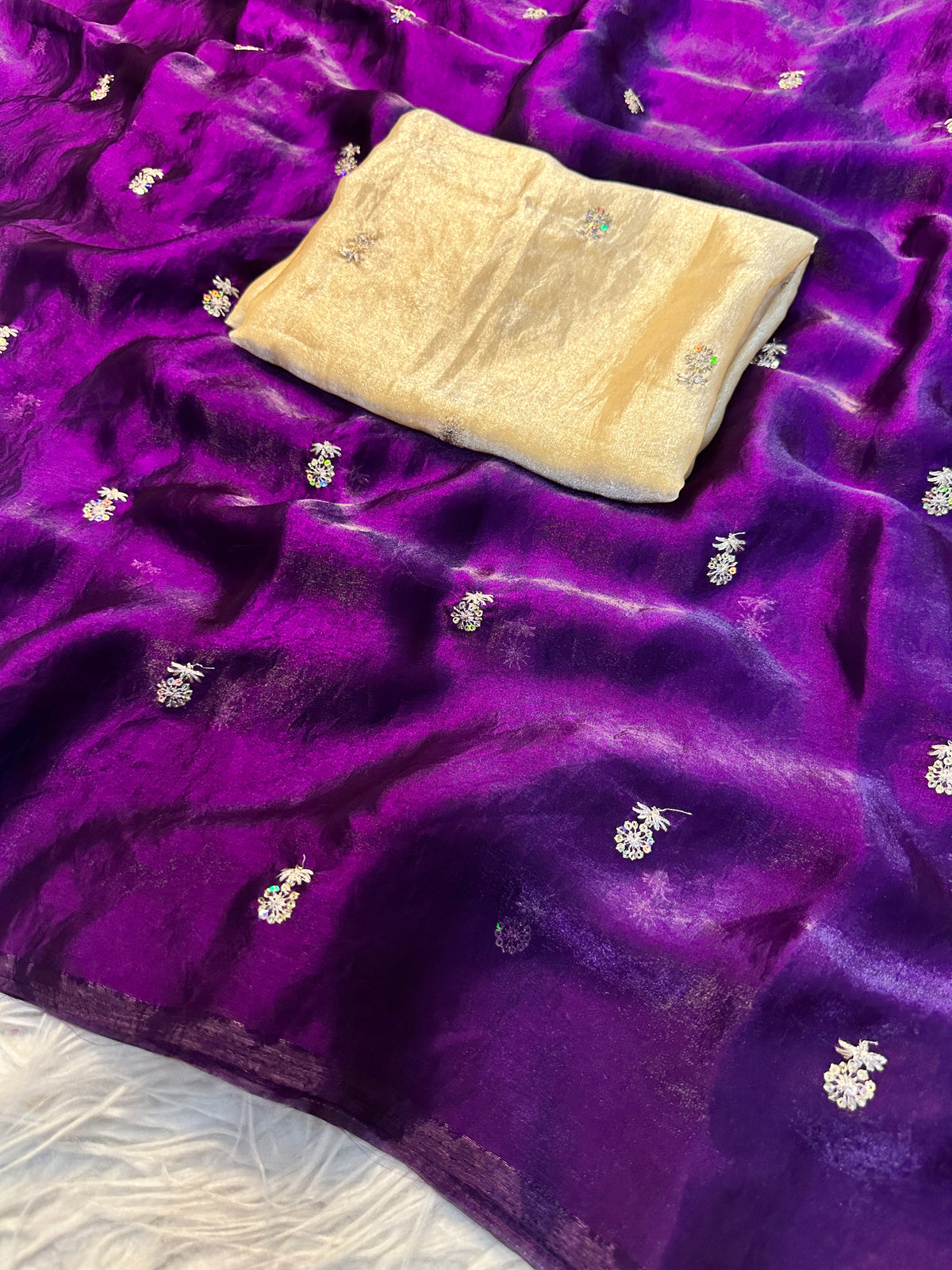 New Partywear Satin Silk Fabric Sequence Emboridery Work Fancy Designer Saree With Blouse